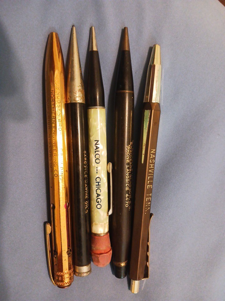 Vintage LOT of 4 Advertising Mechanical Pencils 1 pen 1930’s – 1940’s Celluloid