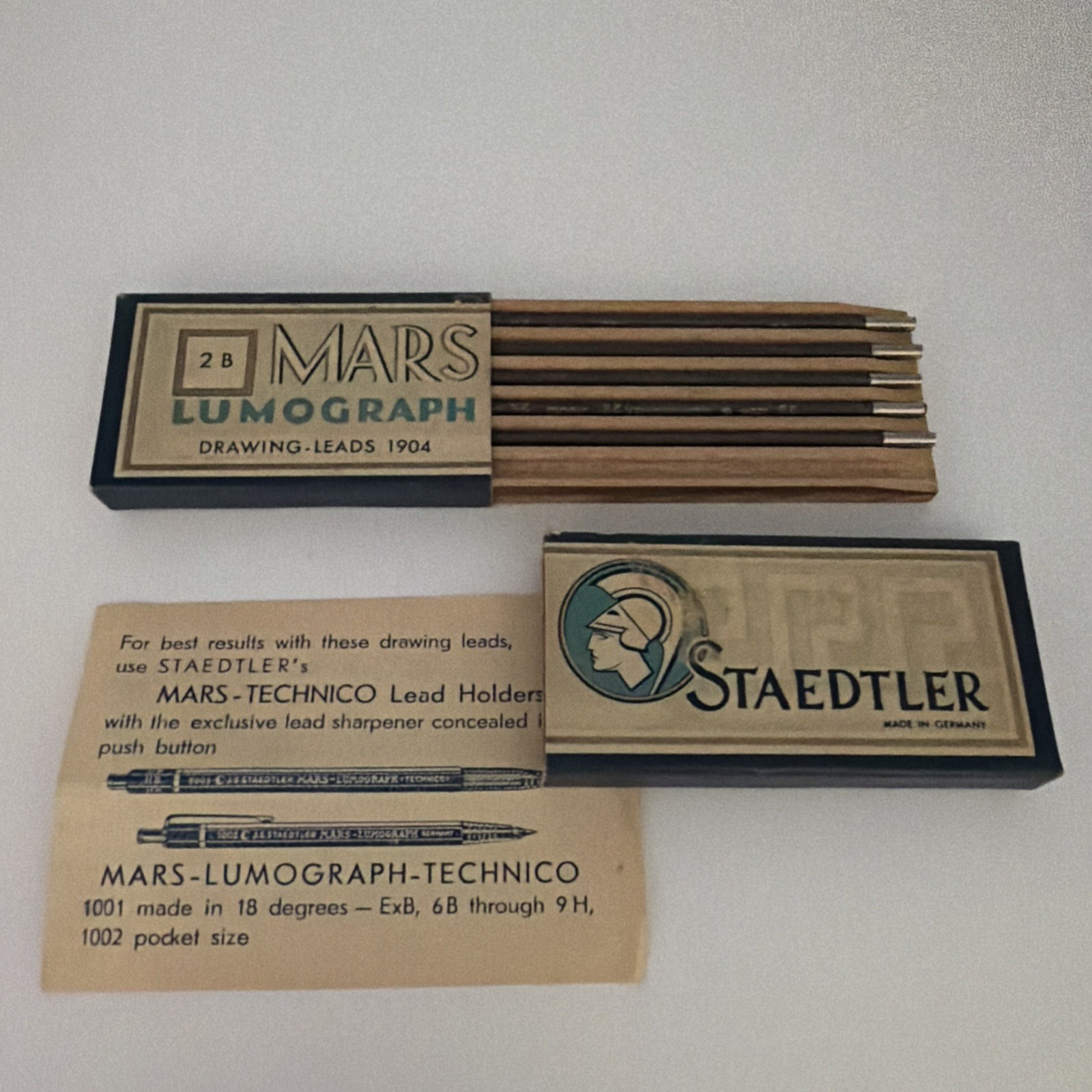 Vintage Box of Mars Lumograph Staedtler Drawing Leads No. 1904-2B Nice