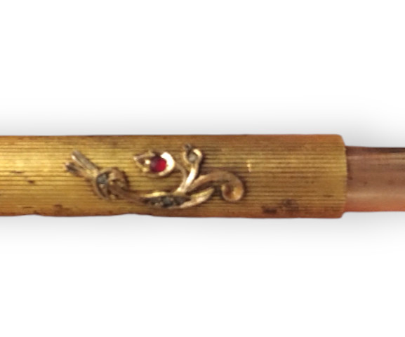 Vintage Telescopic Mechanical Pencil – Gold-Filled –Floral Relief with Red Stone