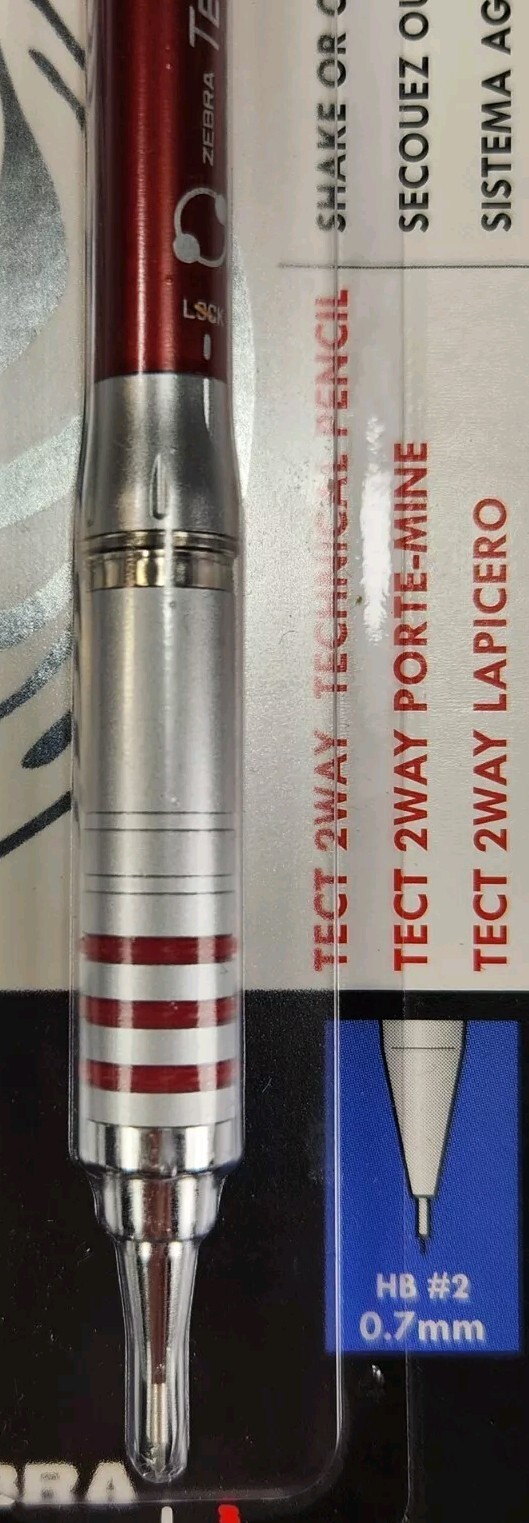 Lot of 2 Zebra TECT 2WAY TECHNICAL PENCIL Mechanical 0.7 mm New RED / SILVER
