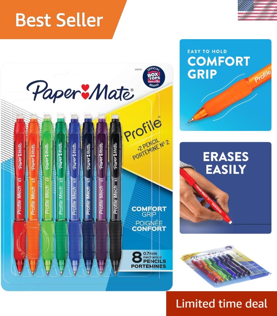 Profile Mech 0.7mm Mechanical Pencils – Comfort Grip, Assorted Colors, 8 Count