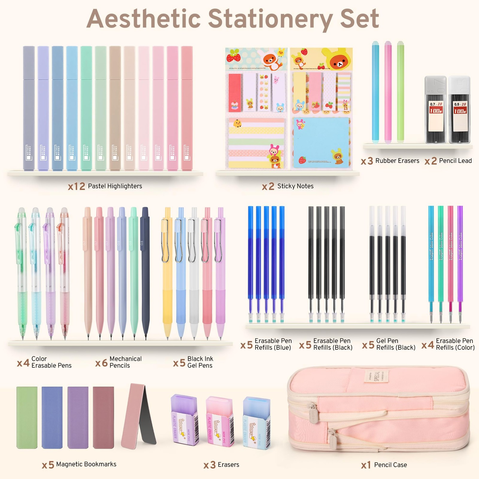 DazSirit 62 PCS Aesthetic School Supplies with Foldable Pencil Case 12 Pastel…