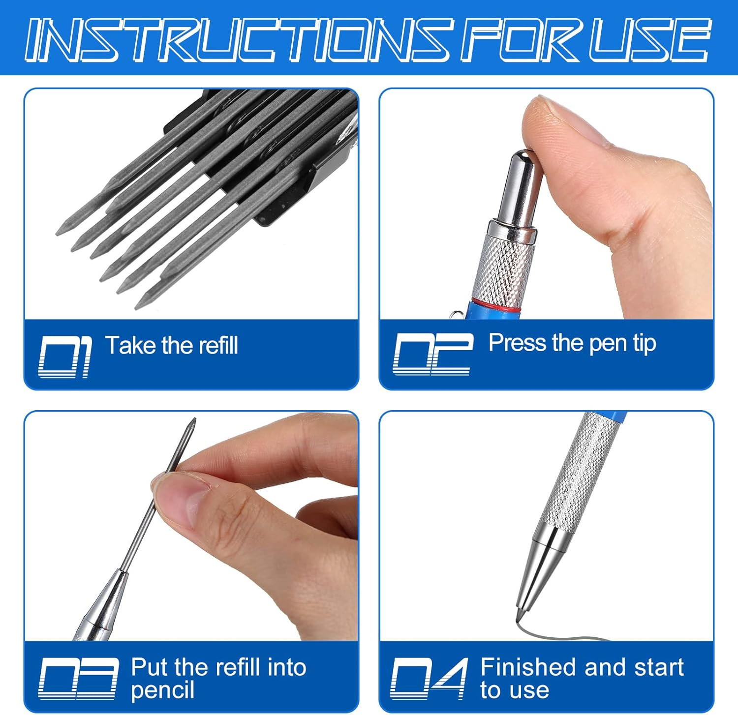 4 Pieces Welder Pencil with 60 Pieces round Refills Mechanical Pencil Metal Mark