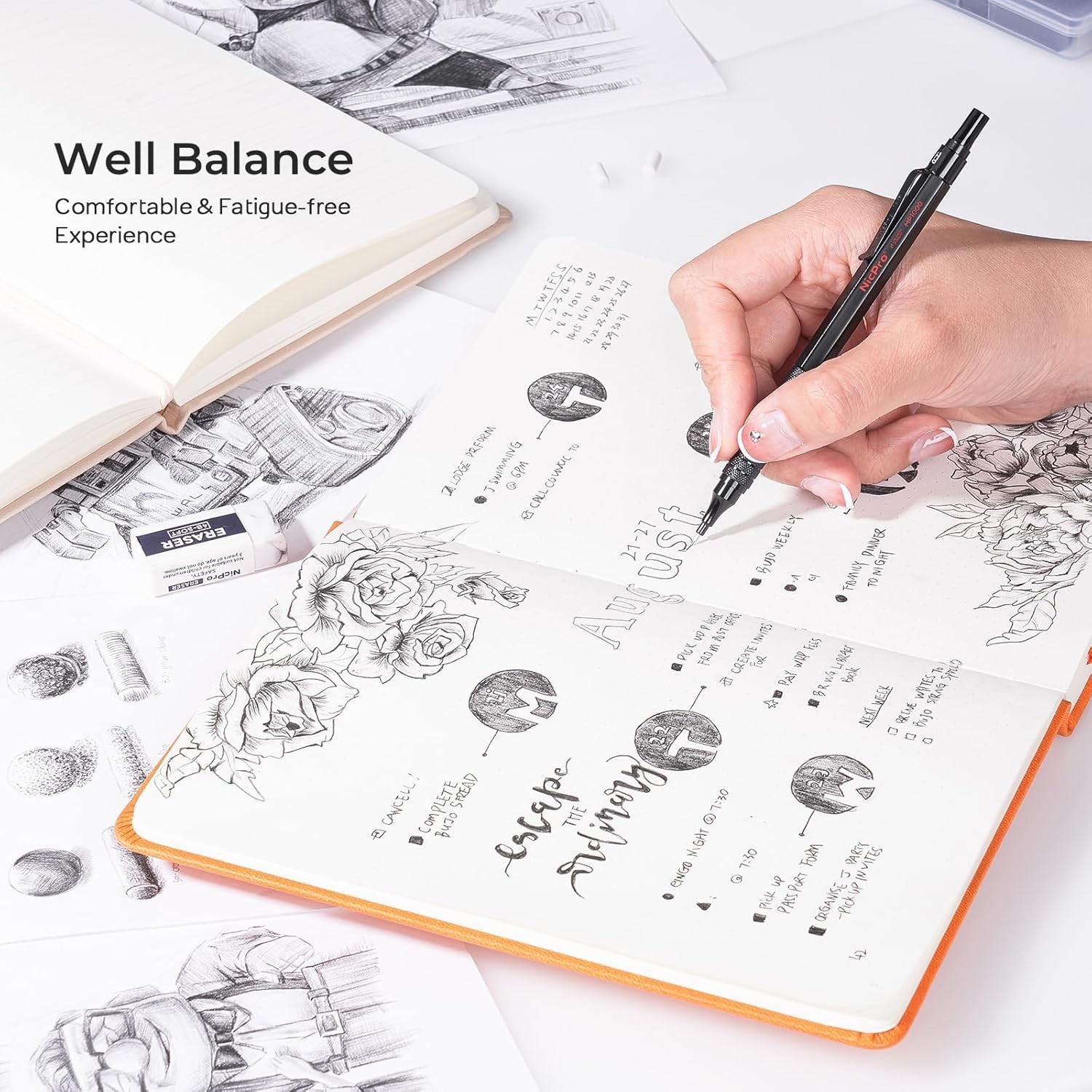Art Sketching Mechanical Pencil Set – 0.7mm, 3 Pencils with Erasers Included