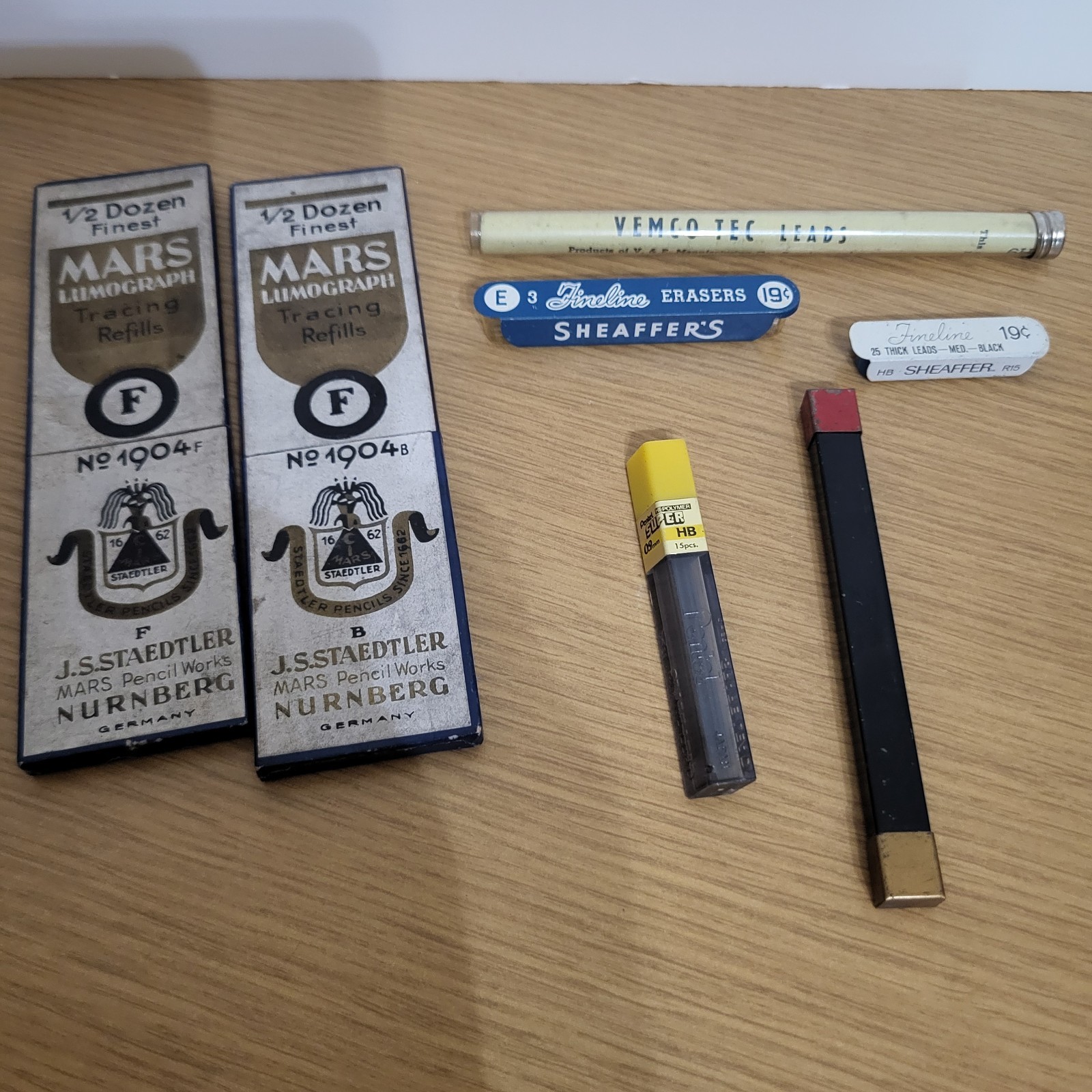 Vtg Pentel Mechanical Pencil Lead Eraser Refills Vemco Mars Fineline Eversharp