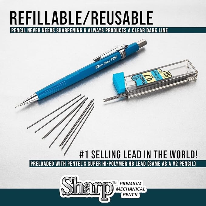 Pentel P205 Series Mechanical Pencil Set of 4 Metallic Barrel Colors (0.5mm)
