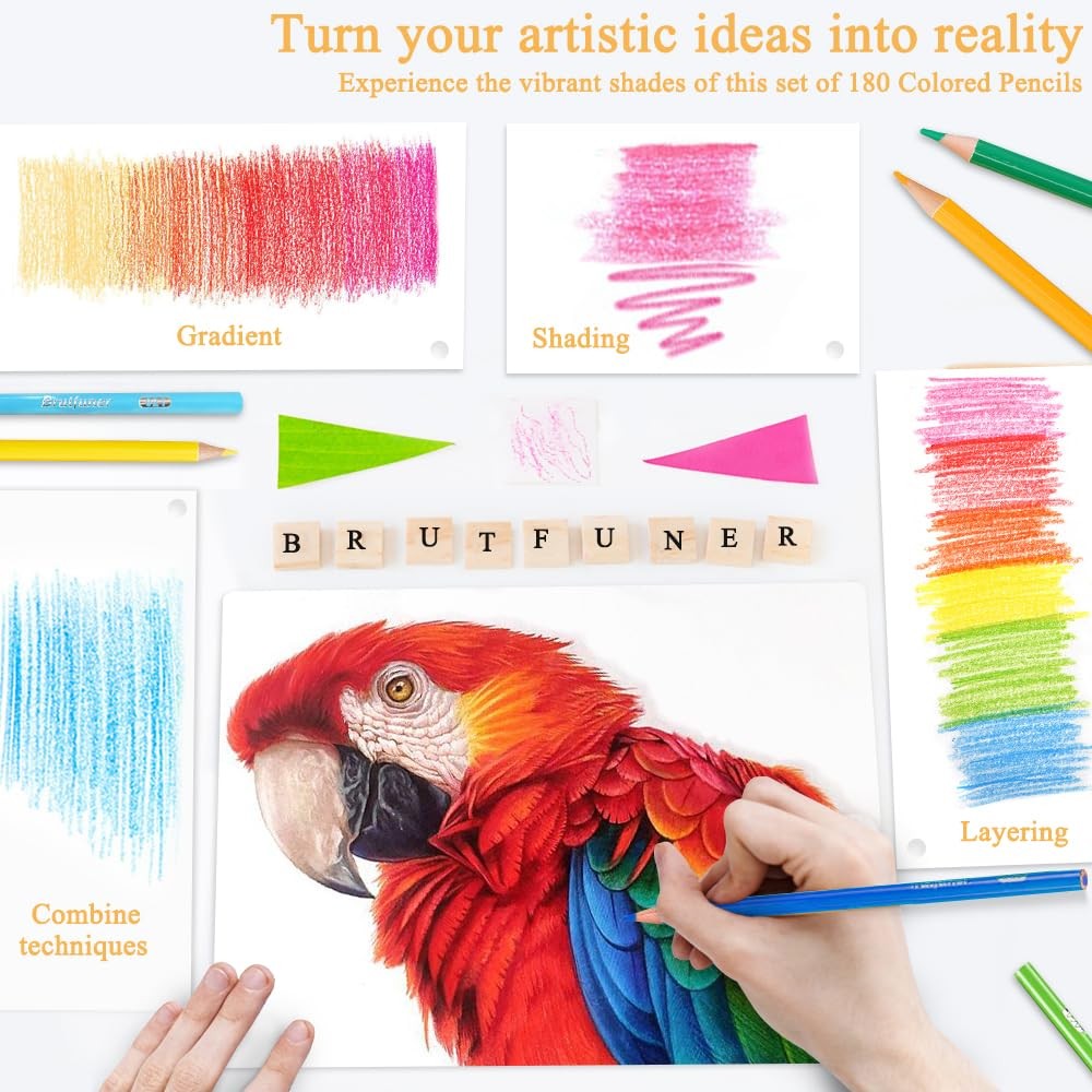 LBW 180 Colored Pencils for Adult Coloring Books, 12 Metallic Pencil, Oil Based