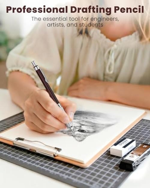 0.9mm Mechanical Pencil, Metal Art & Drafting Pencil with Eraser and 40 Brown