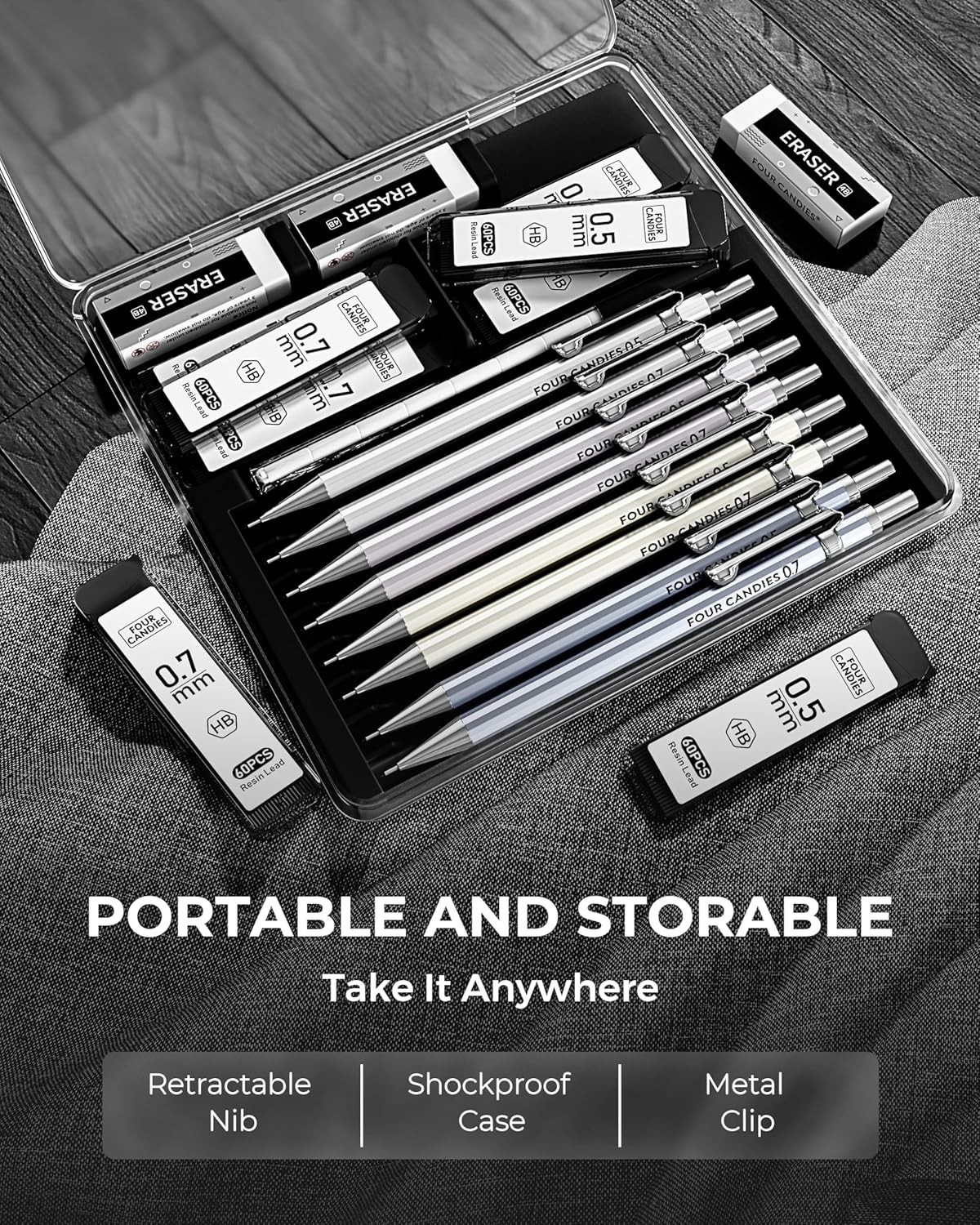 Professional 8 Piece Metal Mechanical Pencil Set for Writing, Drawing & Drafting
