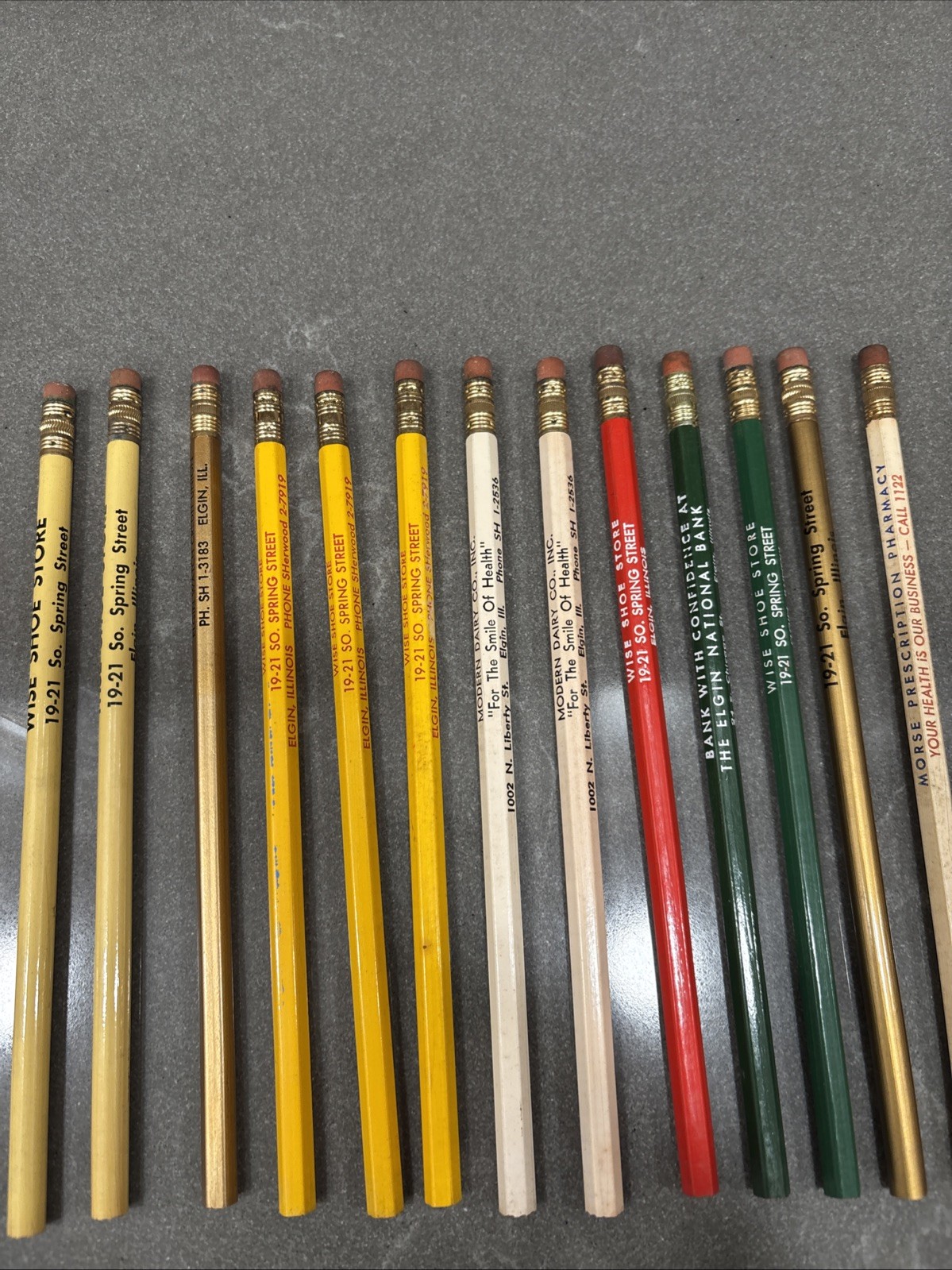 Lot 13 Vintage Advertising Pencils Elgin Illinois Wise Shoe Modern Dairy Morse