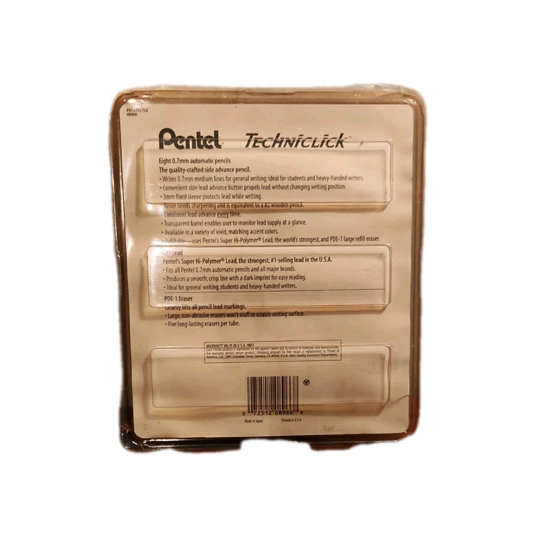 8 Pack Pentel Techniclick 0.7mm Mechanical Pencils PD107T Lead Erasers