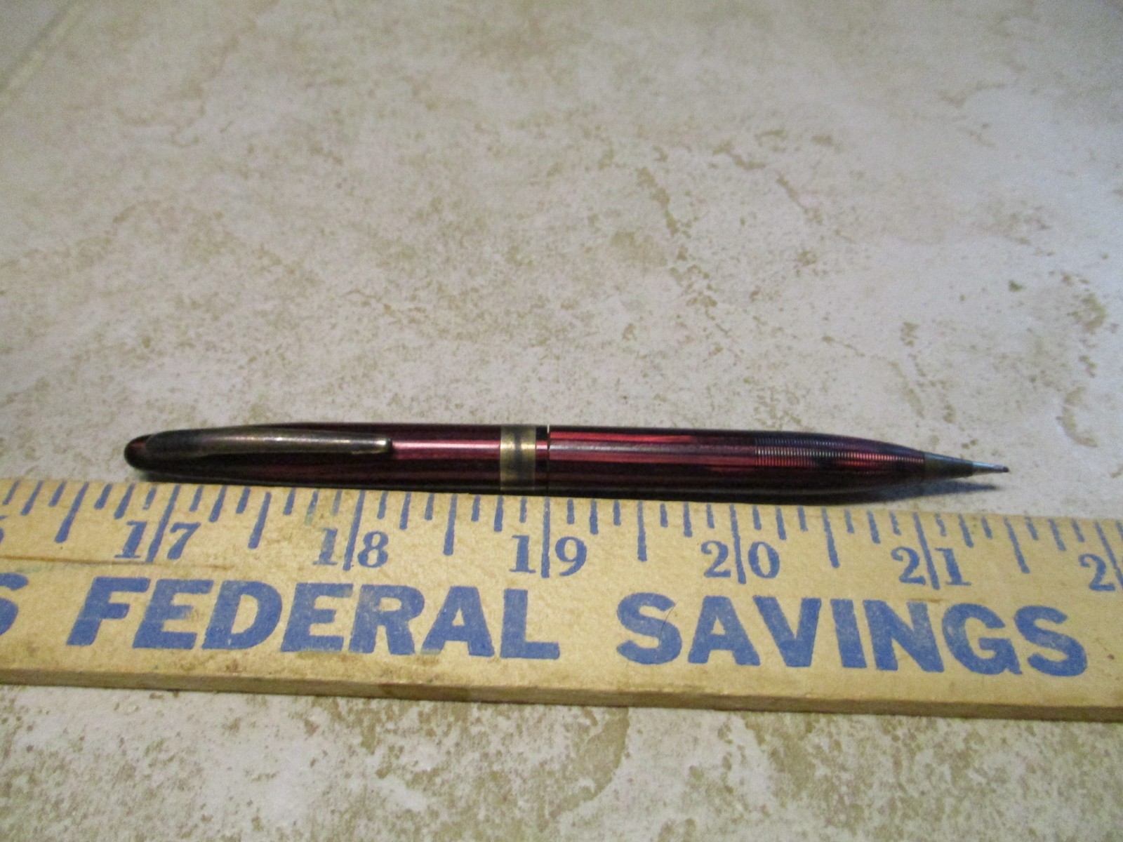 Sheaffer Balance Carmine Red Striated Mechanical Pencil w/Jeweler’s Band 1940’s