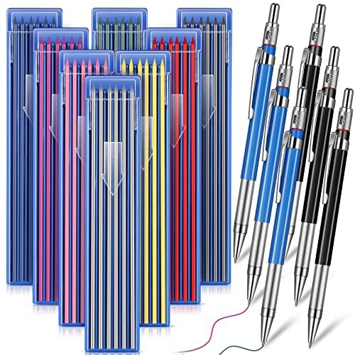 6 Pack Welders Mechanical Pencil Metal Marker with 96 Pcs Silver Round Refills