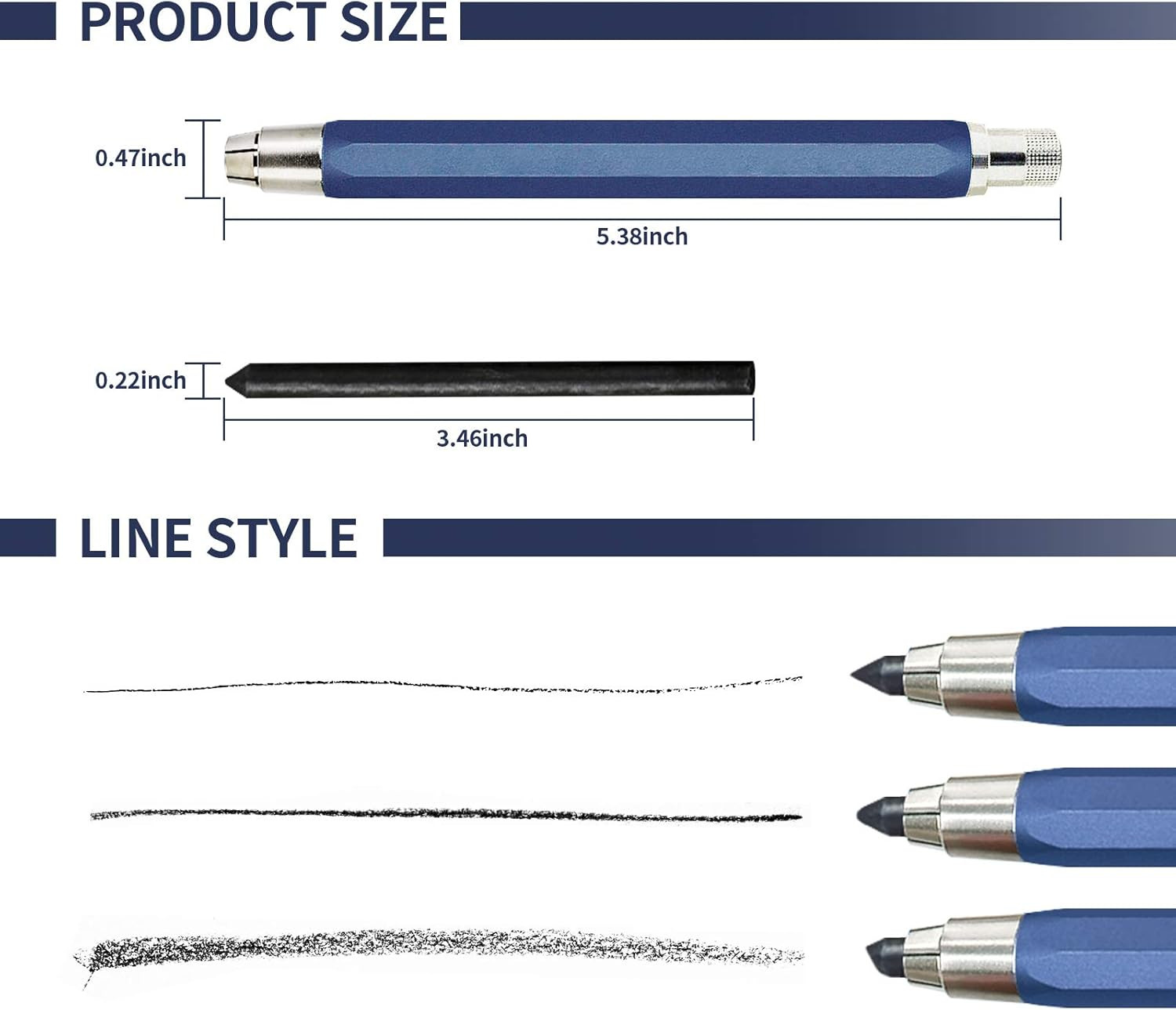 5.6mm Mechanical Pencil Lead Holder with Clip Metal Mechanical Clutch with Bu…