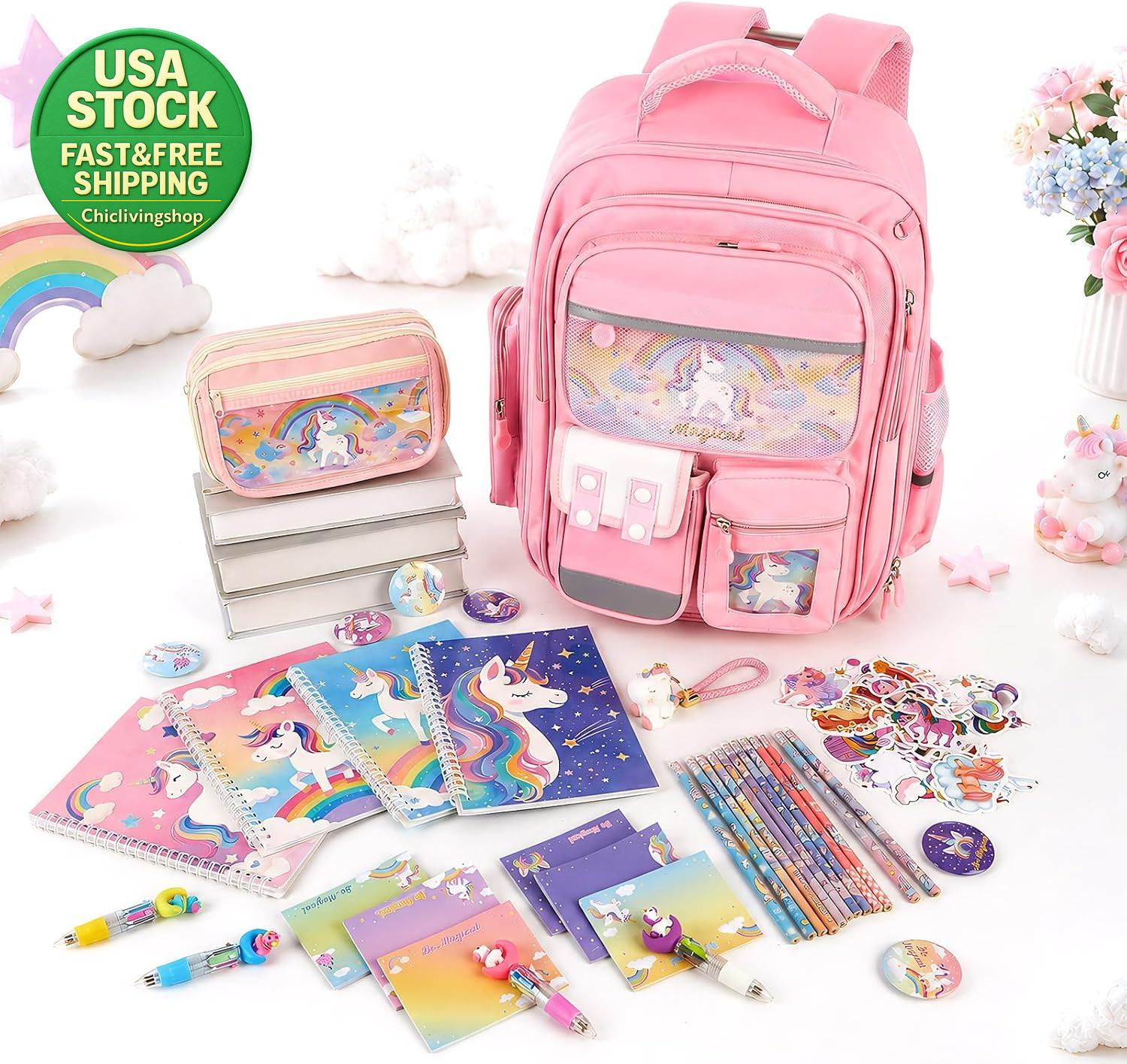 88PCS Unicorn Backpack Stationery Set School Supplies Kids Magical Gift Kit
