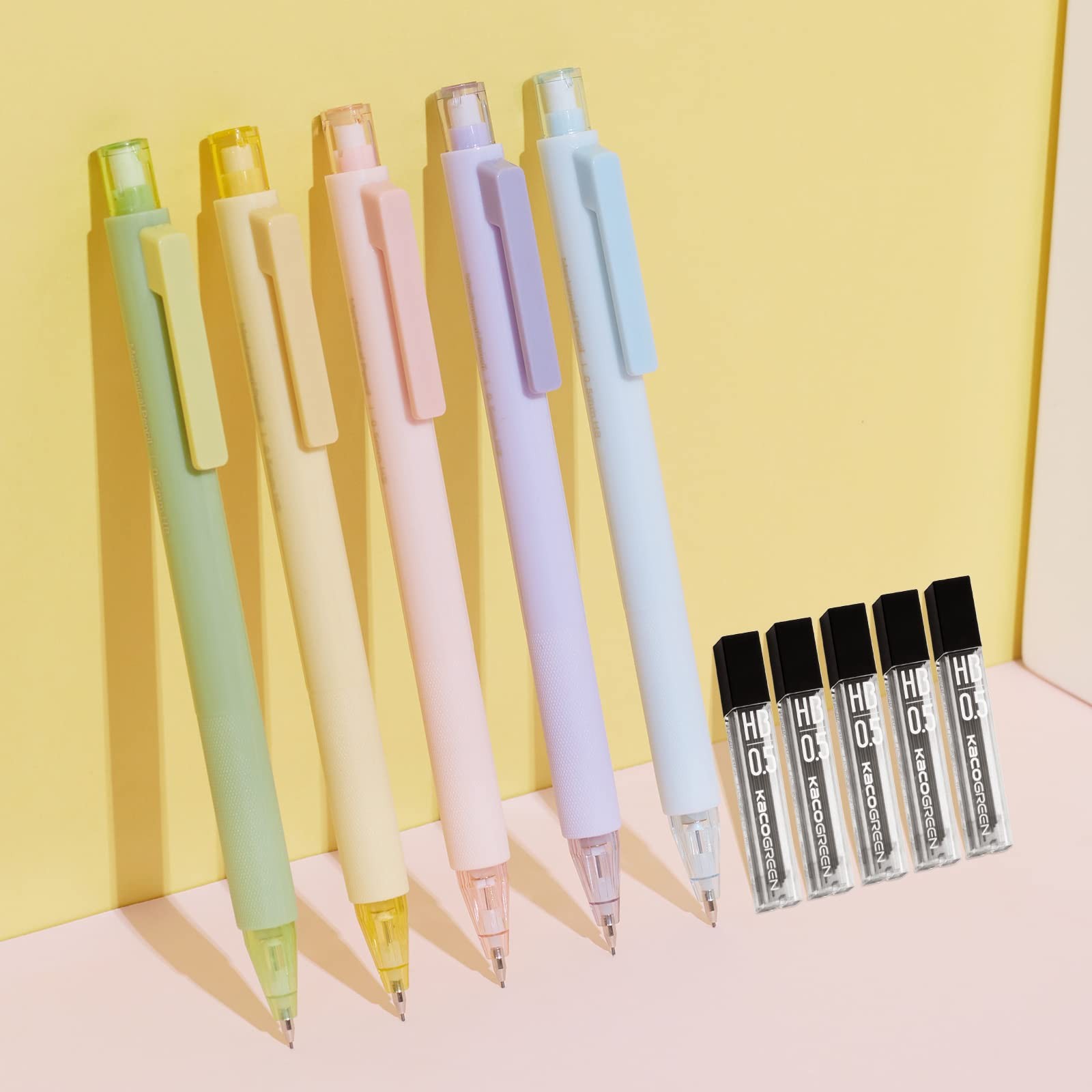 0.5mm Cute Pastel Mechanical Pencils Set With 5 Tube HB Lead Refills 5 PCS