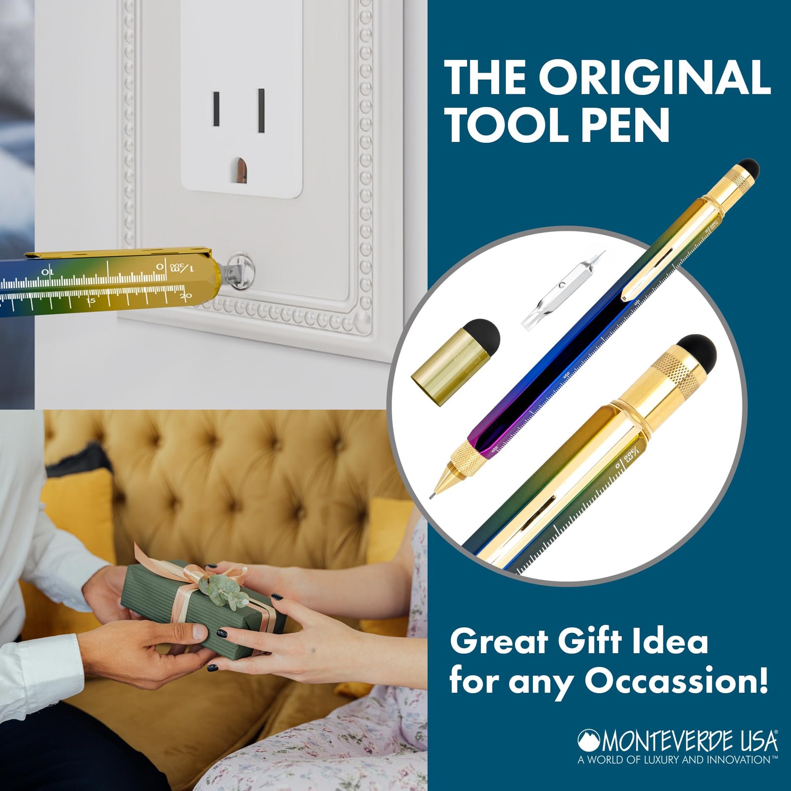 USA 9-in-1 Tool Mechanical Pencil in Rainbow – PVD-Coated Multifunctional Pen…