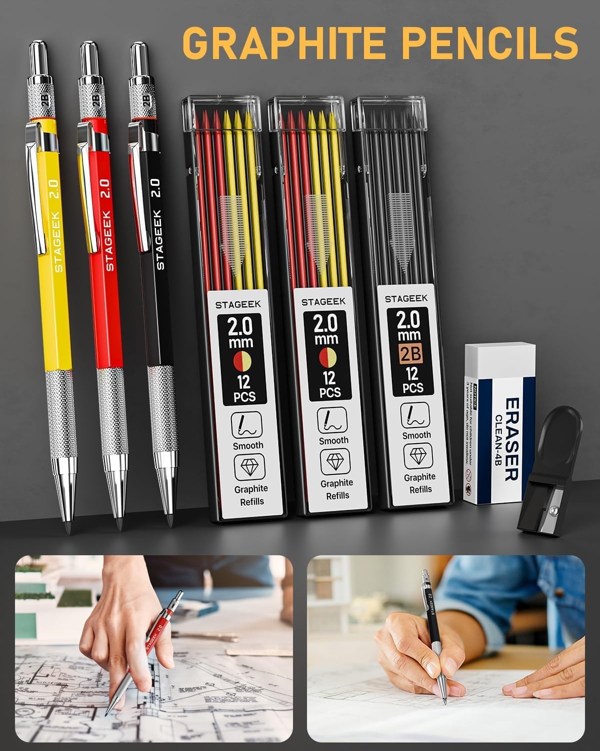 22 Pack Carpenter Pencil Set with Sharpener, Mechanical Carpenter Pencils wit…