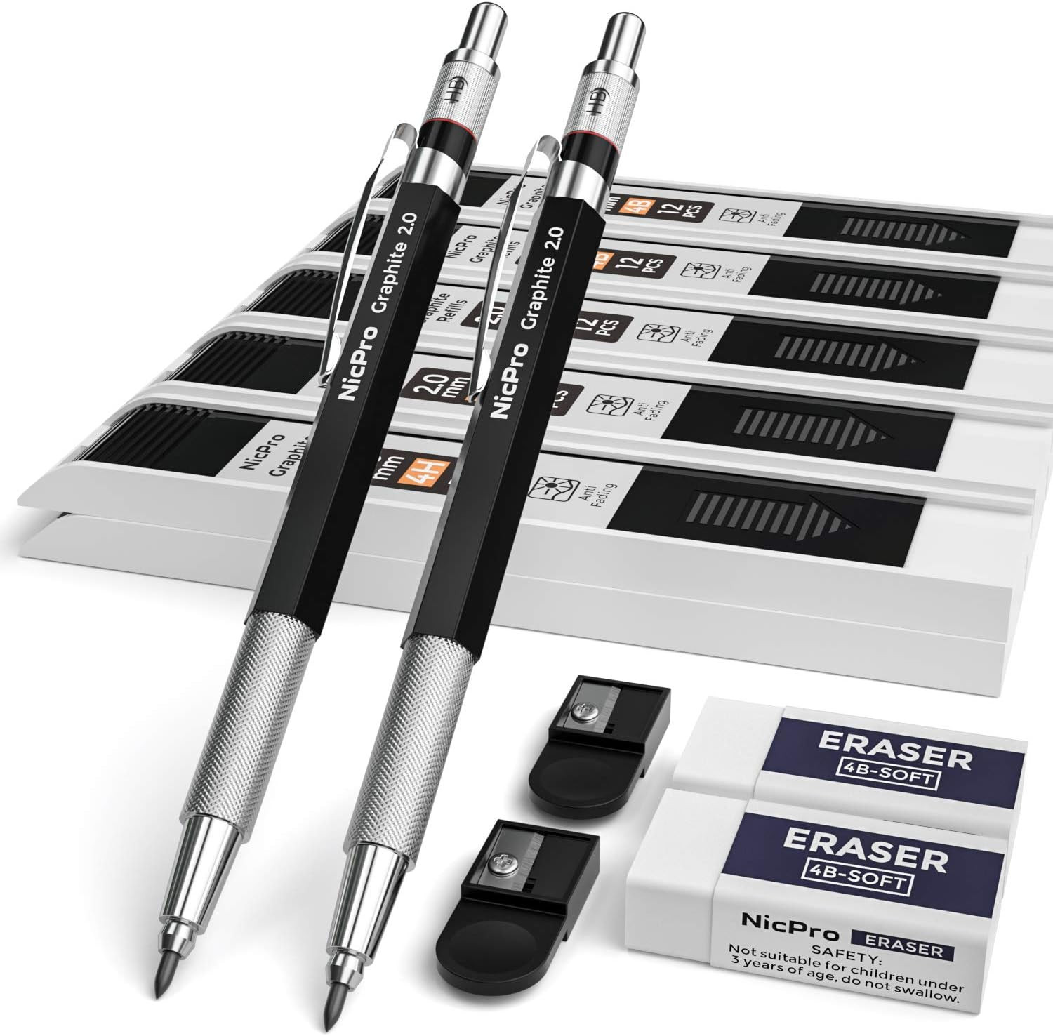 2Mm Metal Mechanical Pencil Set, 2PCS Lead Holder 2.0 Mm Marker Artist Carpenter
