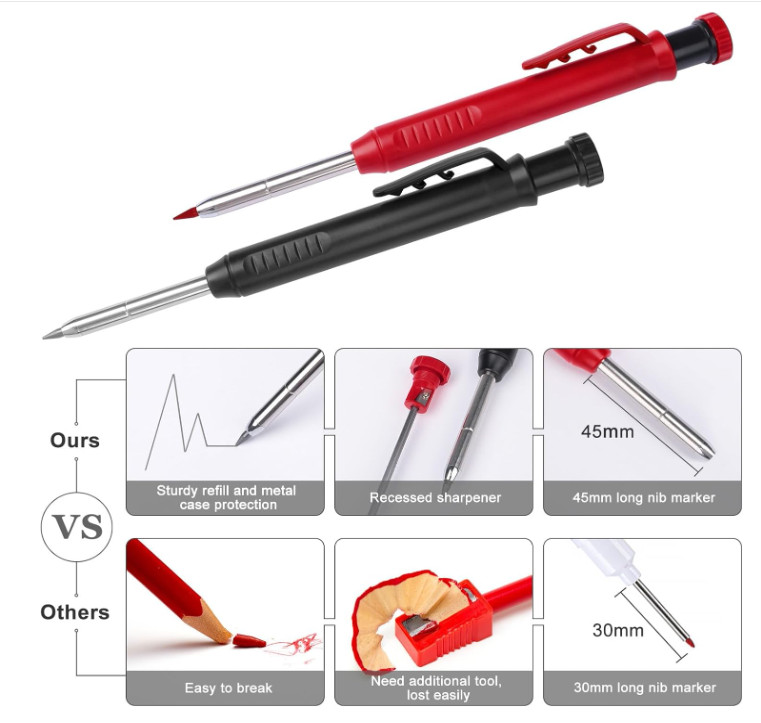 2 Pack Carpenter Pencils Mechanical Pencils with 12 Refills, Construction Pen…