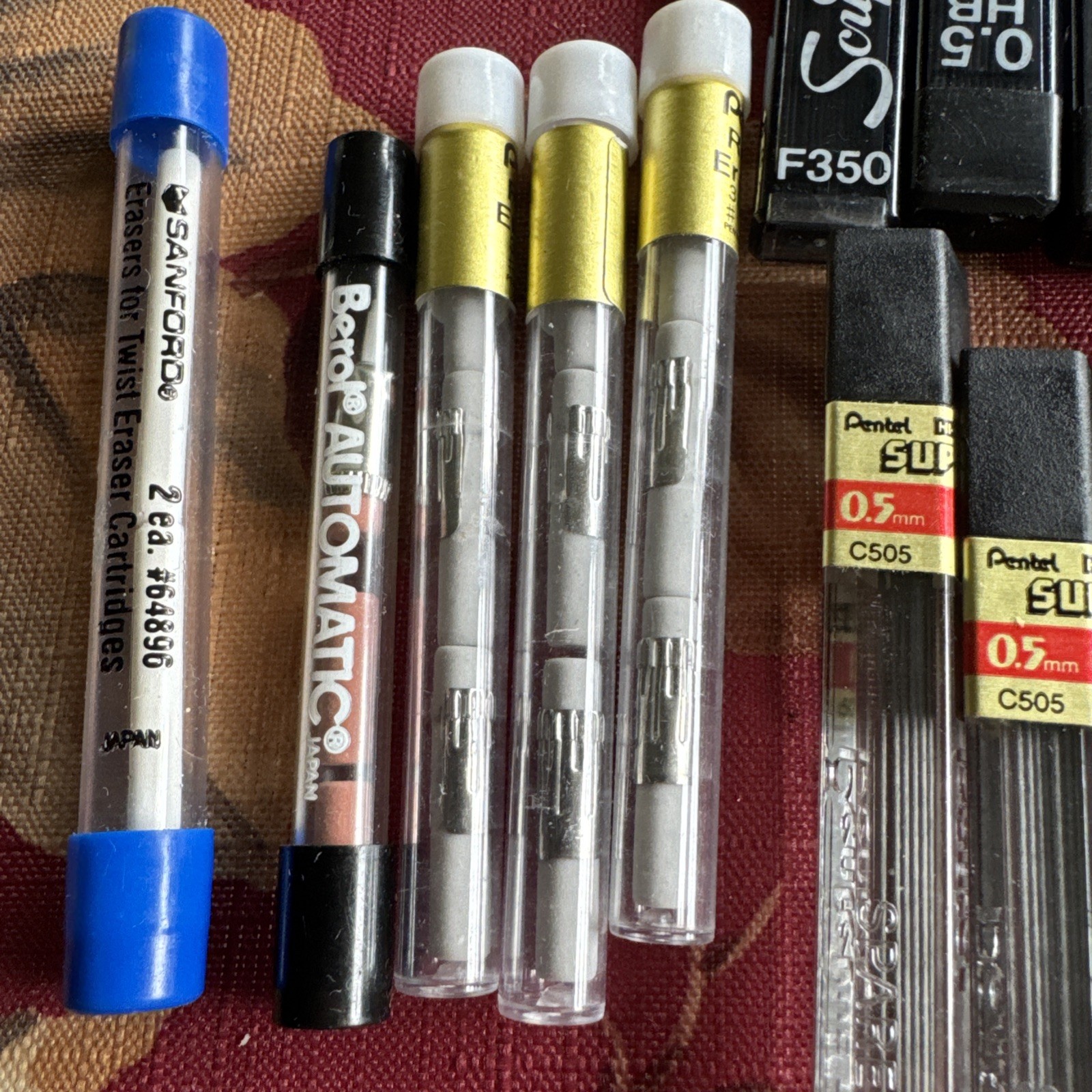 Lot 25 Various Vtg Refill Mechanical Pencil Lead & Erasers 0.5mm