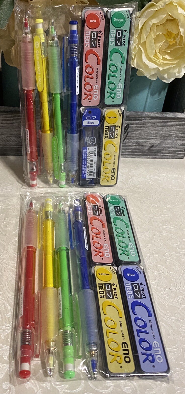 Pilot Color Eno Neox 8pcs Mechanical Pencils & Led Green Blue Red Yellow 0.7 New