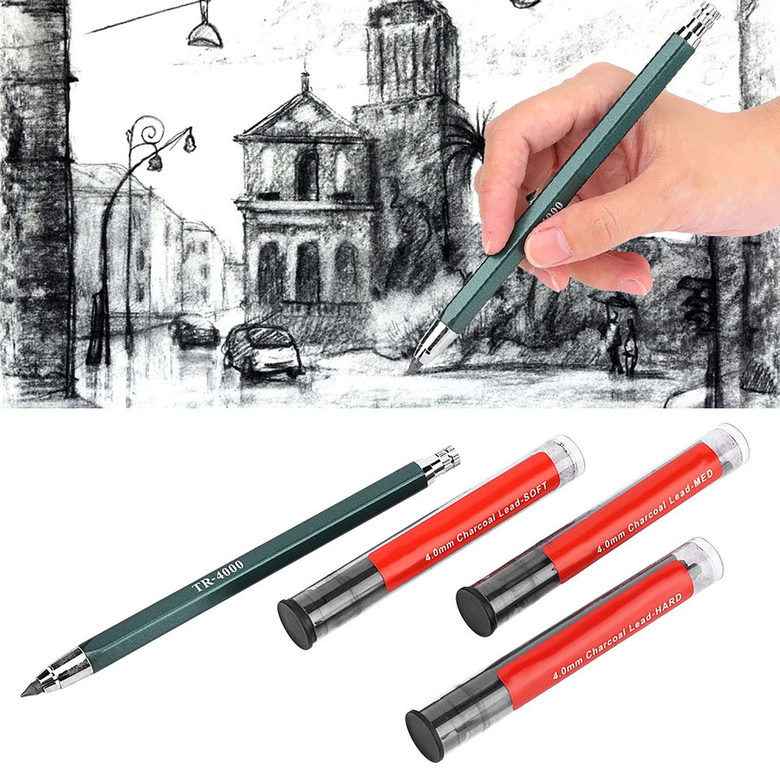 4mm Lead Holder Mechanical Clutch Pencil Charcoal Core Art Sketching Marking