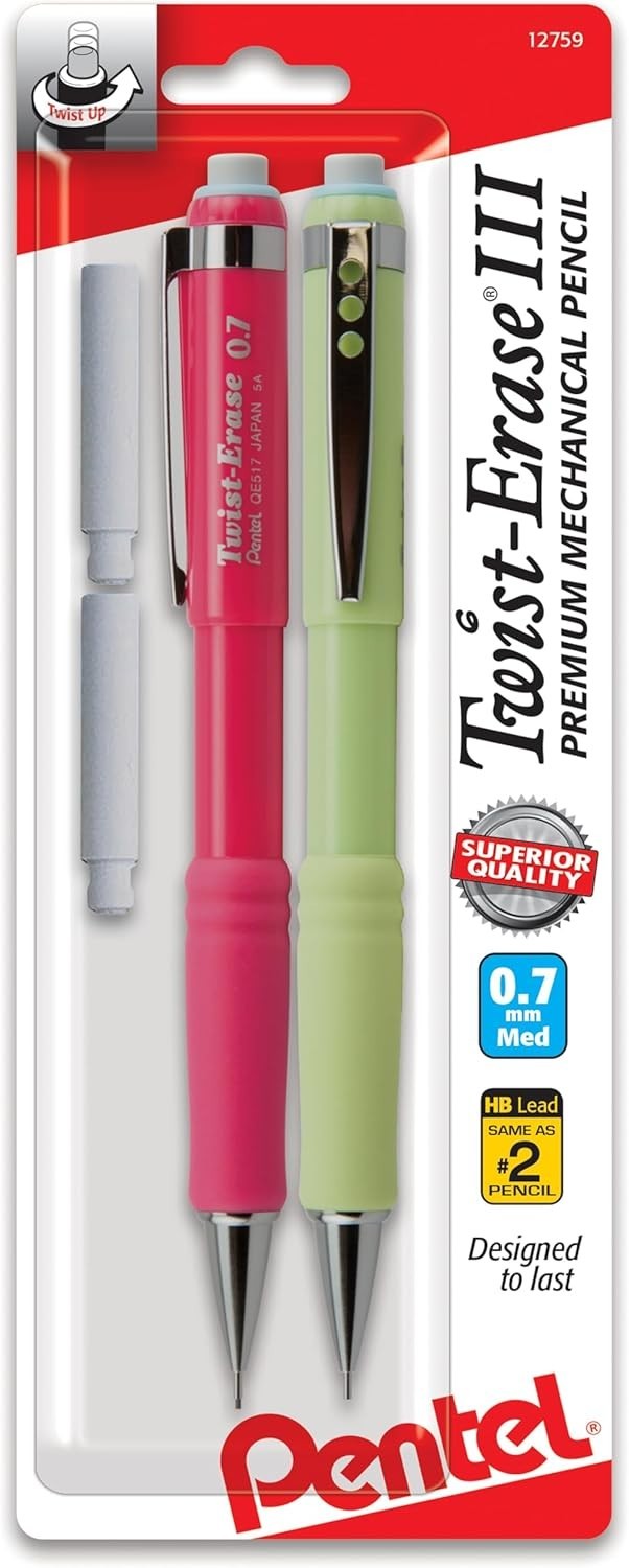 Durable & Reliable 4-Pack Twist-Erase III Pencils 0.7mm with Easy Eraser Refills