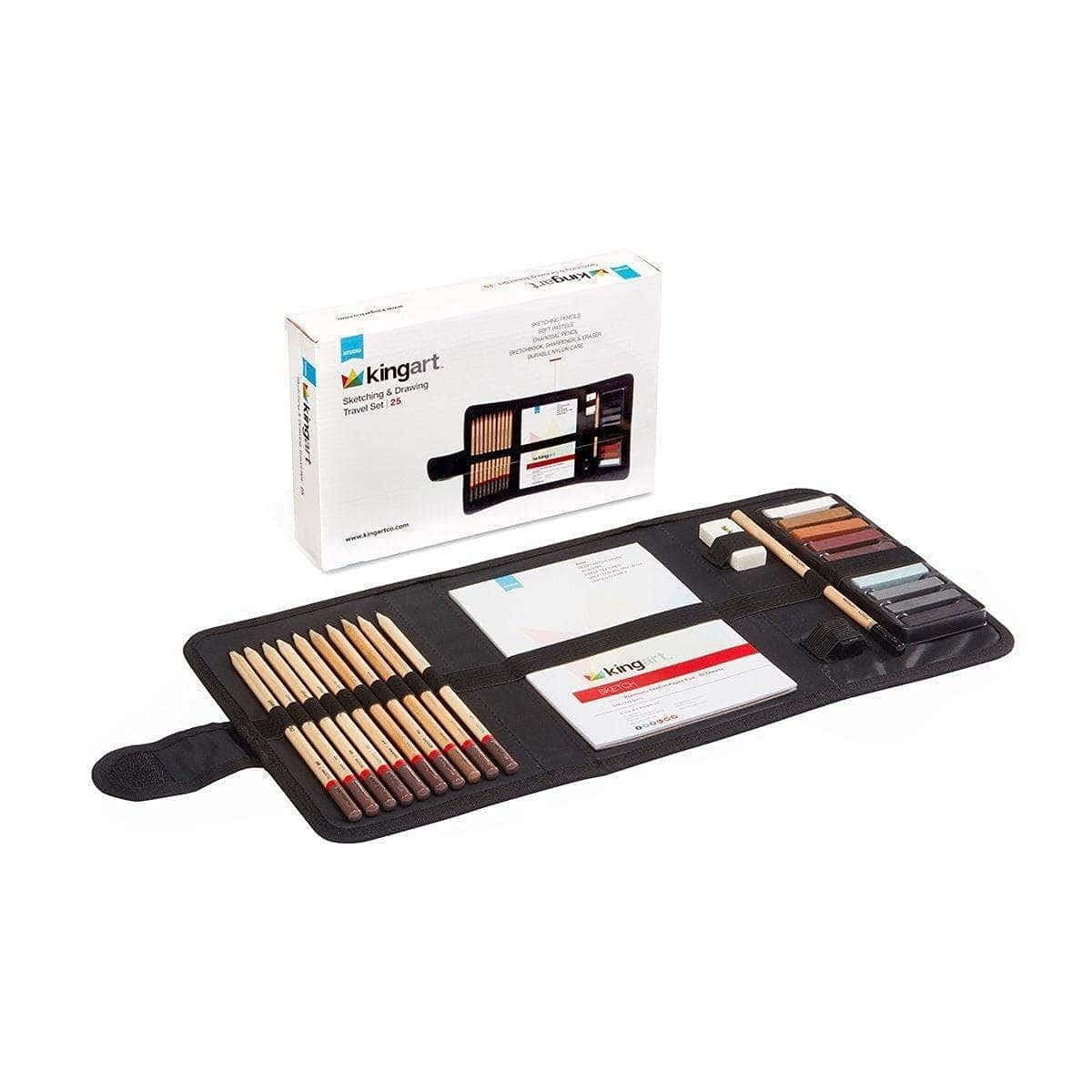 KINGART DRAWING & SKETCHING 25 pc. TRAVEL SET, 1 Count (Pack of 1), Gray