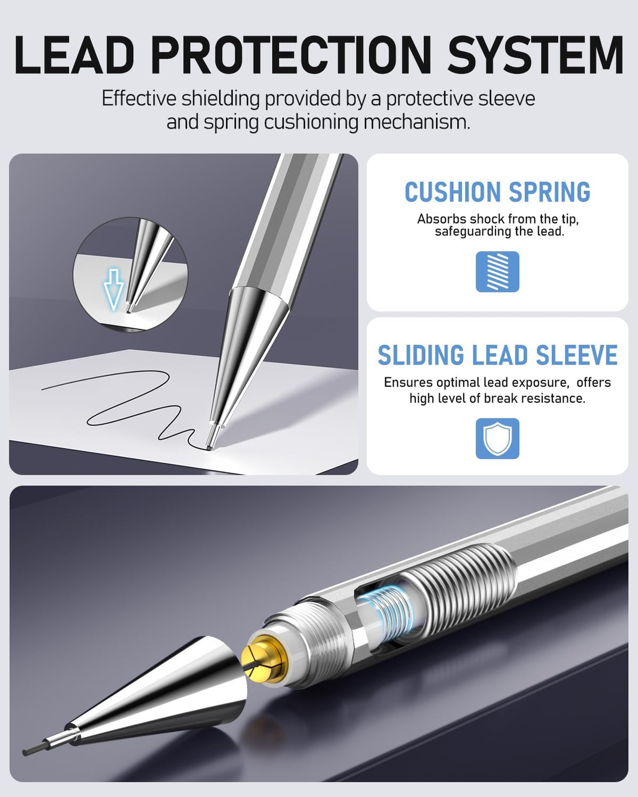 Mechanical Pencil Set 0.5mm 0.7mm Metal Lead Eraser Case for Drawing Art