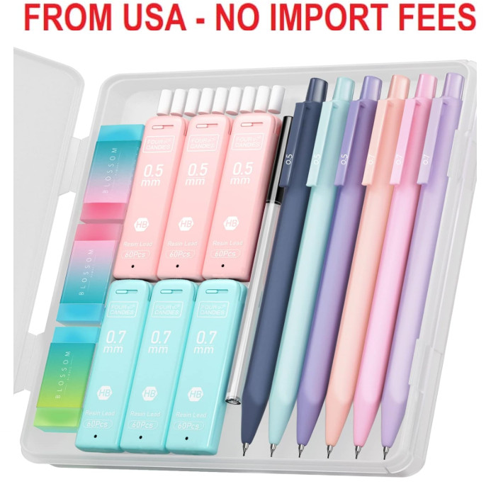 Four Candies Cute Mechanical Pencil Set, 6-Pack 0.5/0.7mm | 360 Lead Refills, 3