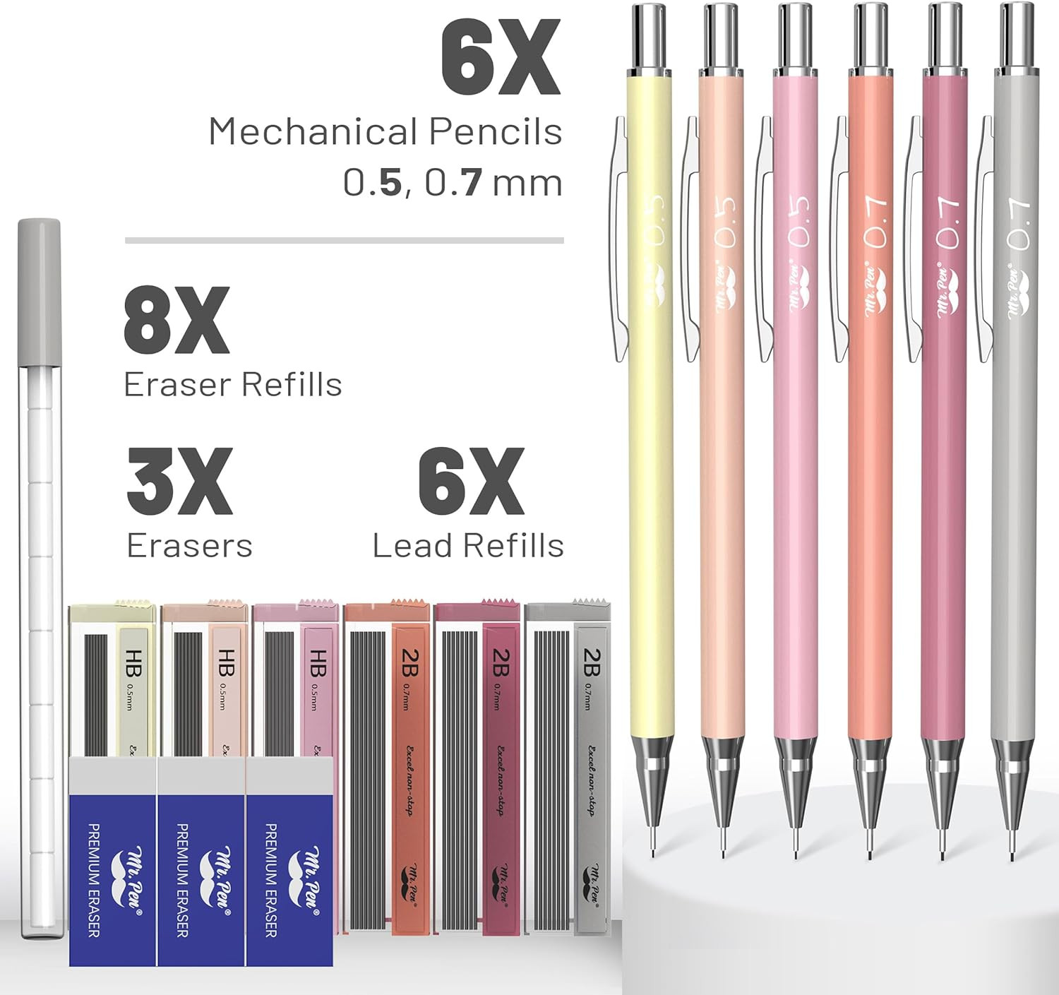 – Mechanical Pencil Set with Lead and Erasers Refills, 6 Pack, Boho Theme, 0.5Mm