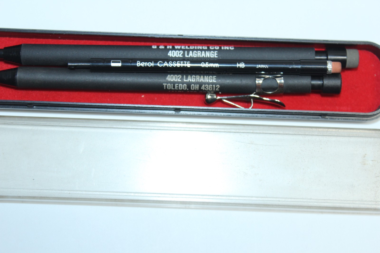 (2) G & H Welding Toledo Ohio OH Mechanical Advertising Pencils with Case