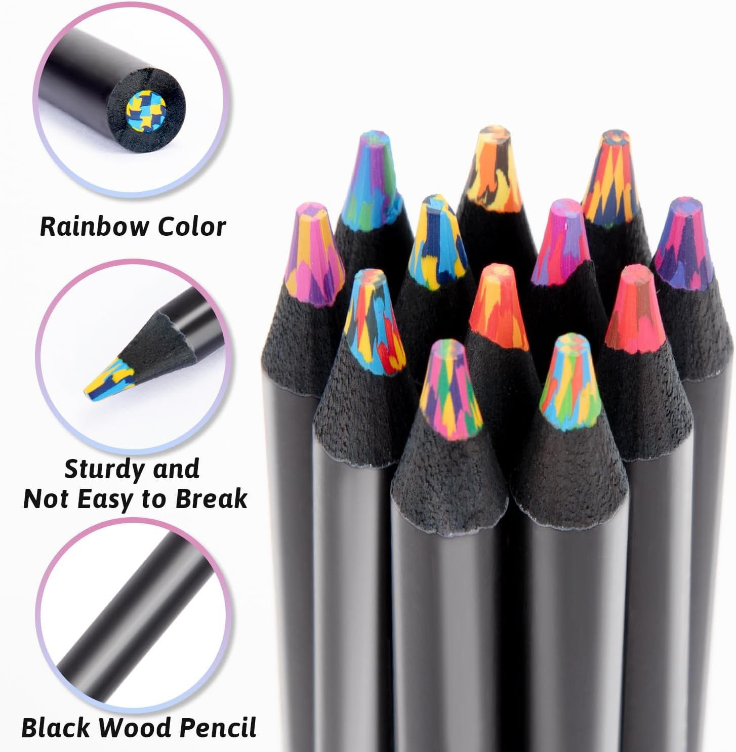 Art Supplies, 12 Rainbow Colored Pencils, 1 Count (Pack of 12), Multicolor .