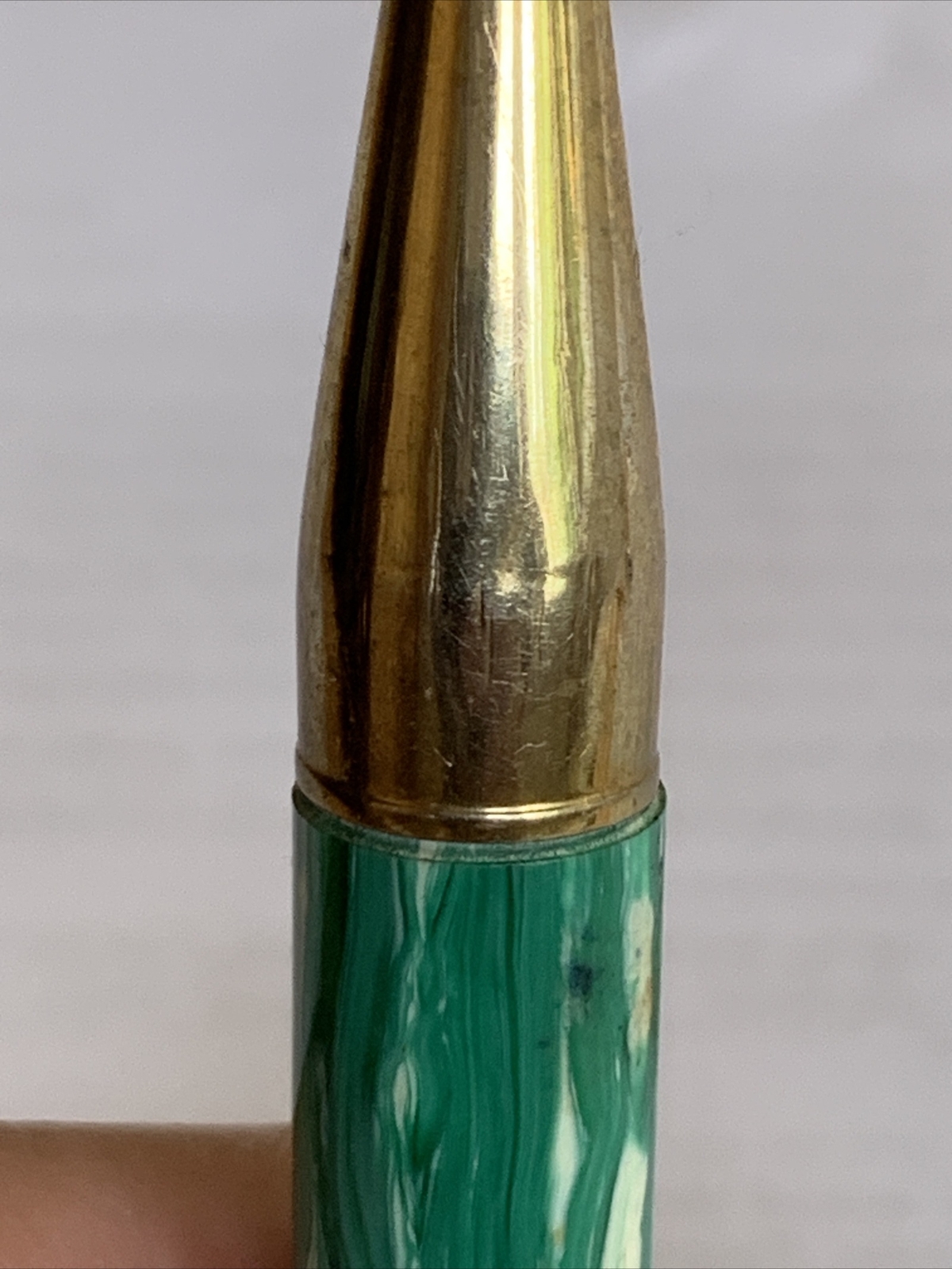 Ambassador Mechanical Pencil 14K Gold Plated Top Swirly Green/White With Lead