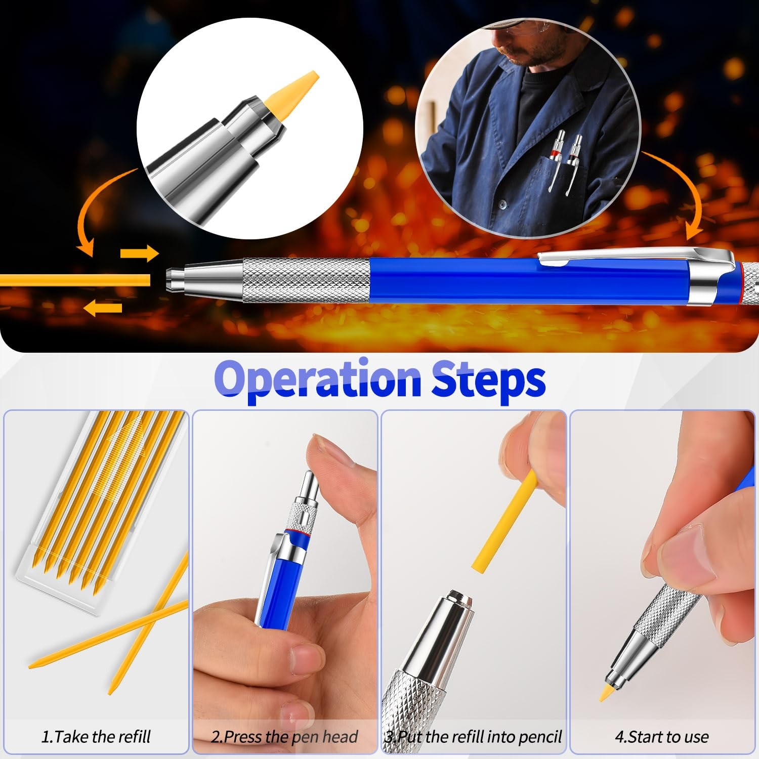 3 Pcs Welders Pencil with 36 Silver Round Refills, BlackRedYellow