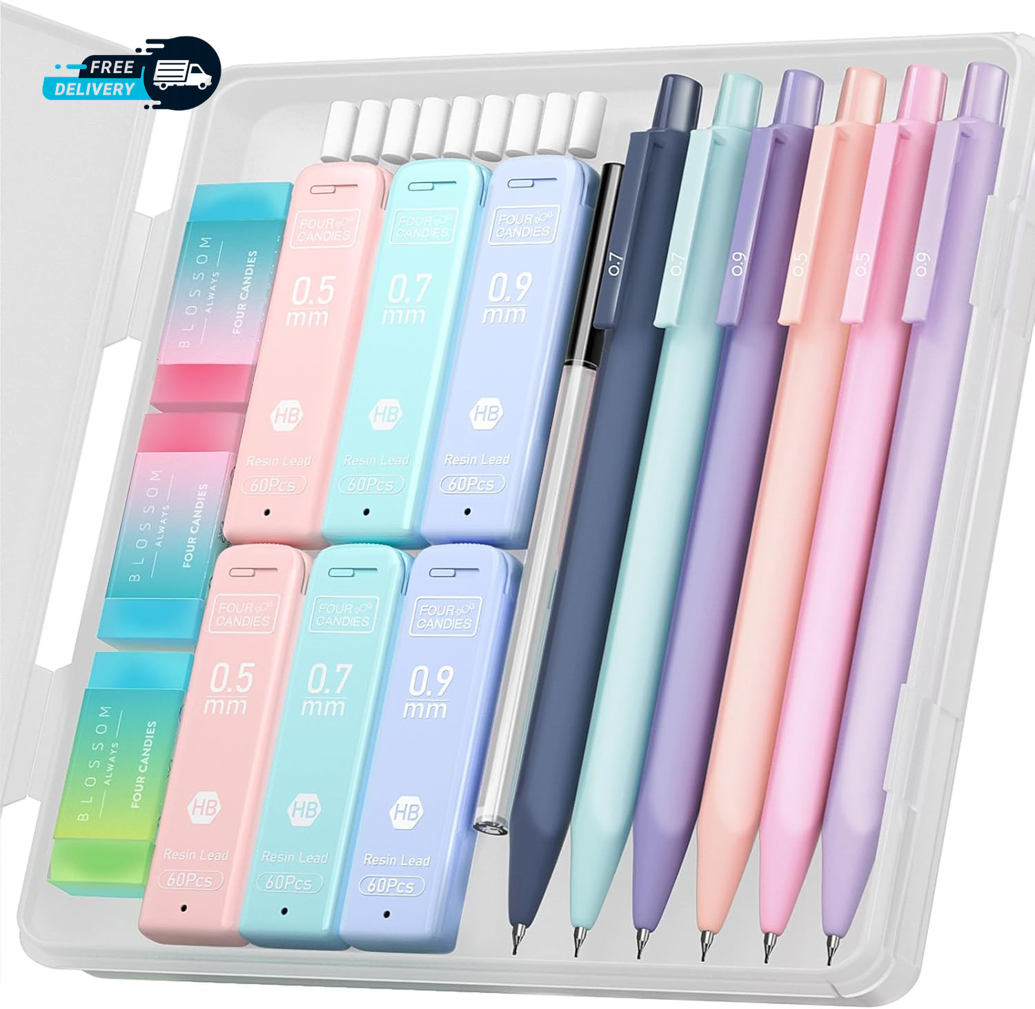 Cute Mechanical Pencil Set 6PCS Pastel Mechanical Pencils 0.5 Mm & 0.7Mm & 0.9Mm