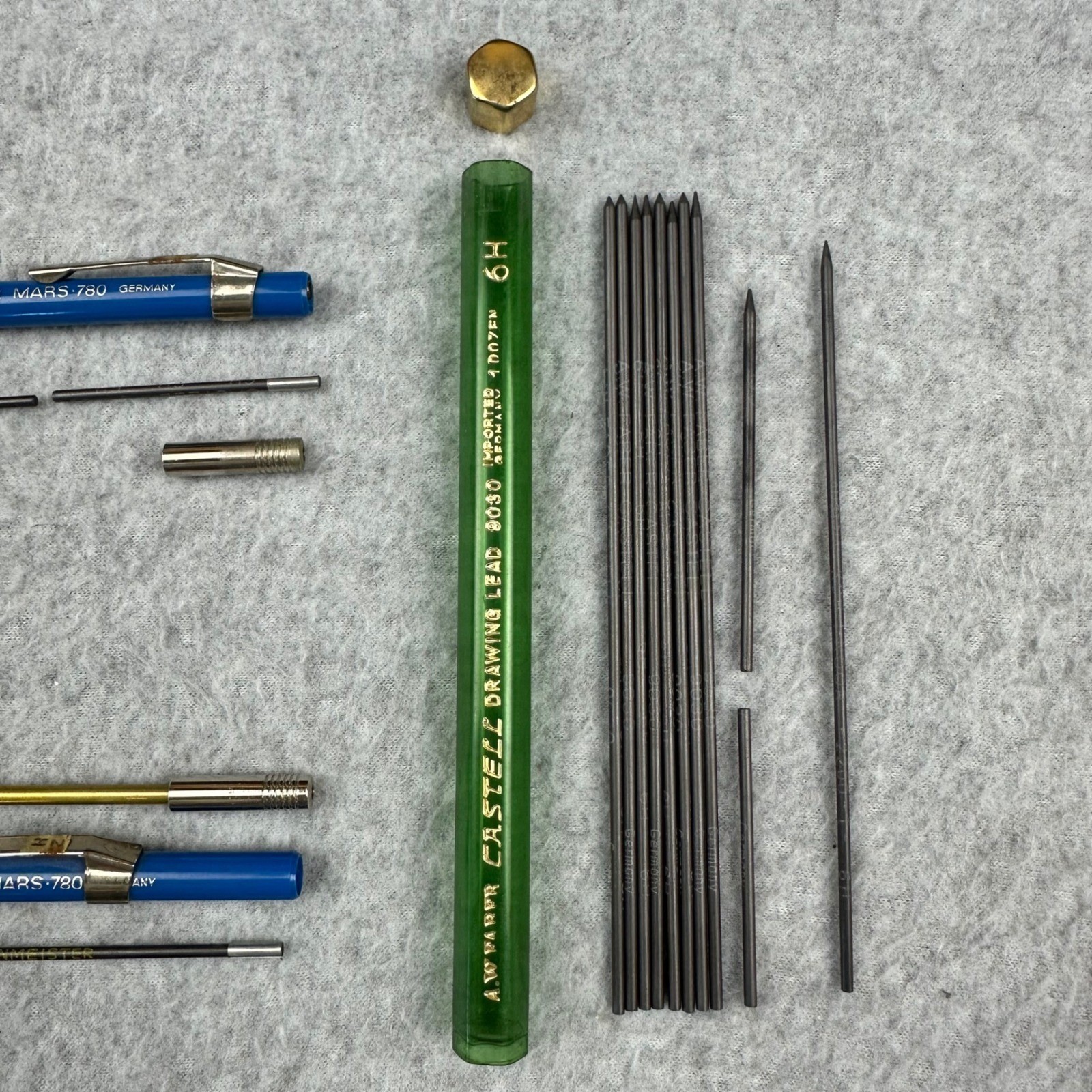 Vtg Staedtler Mars-780 2mm Lead Holder Set with Faber Castell 9030 Leads H 6H 2H