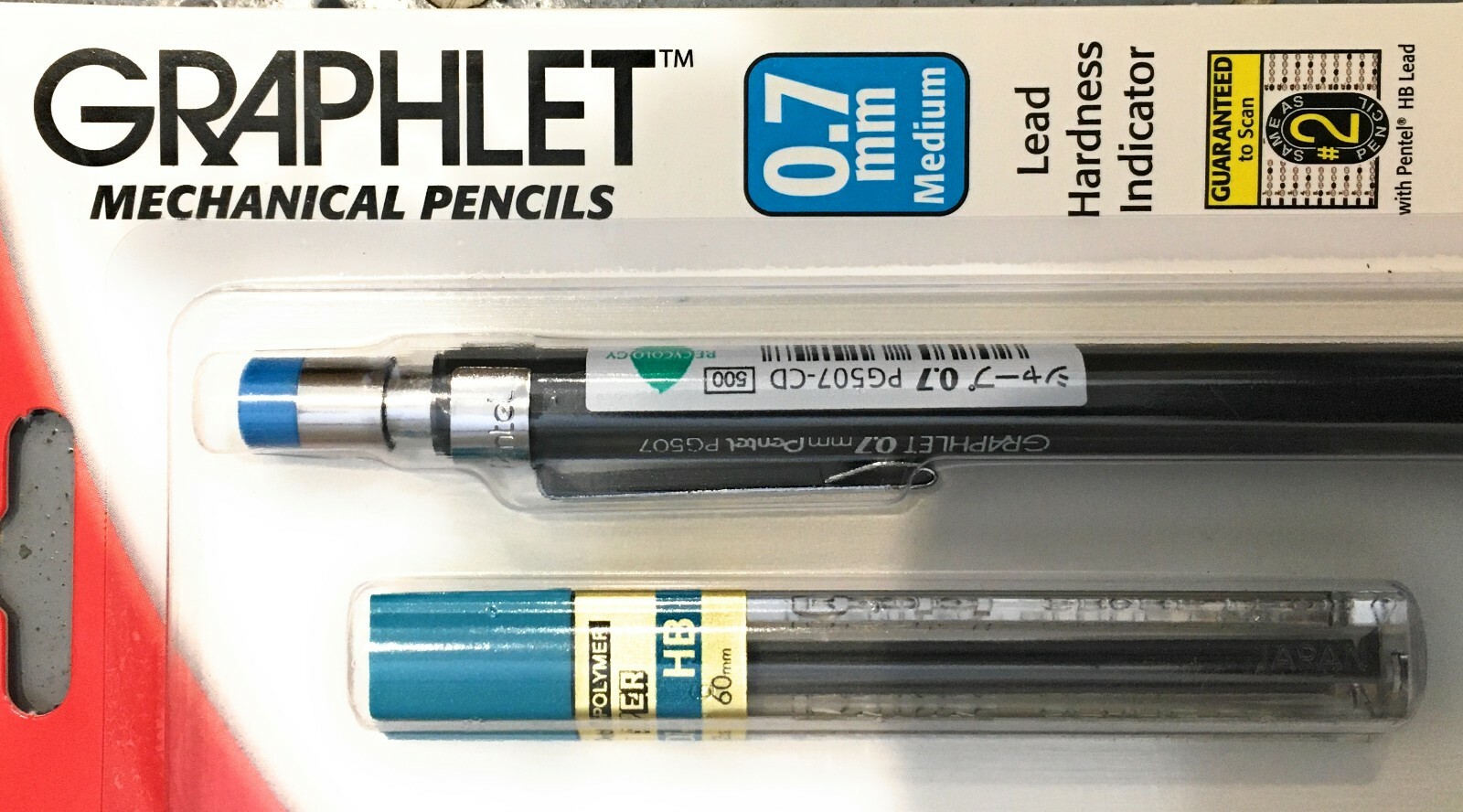 Pentel Graphlet Mechanical Pencil 0.7MM w/ 12 HB Lead Refills & Eraser Vtg New
