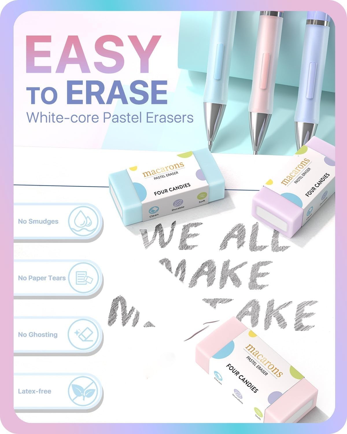 Versatile Mechanical Pencil Set with 360 Refills & Pastel Erasers for All Ages