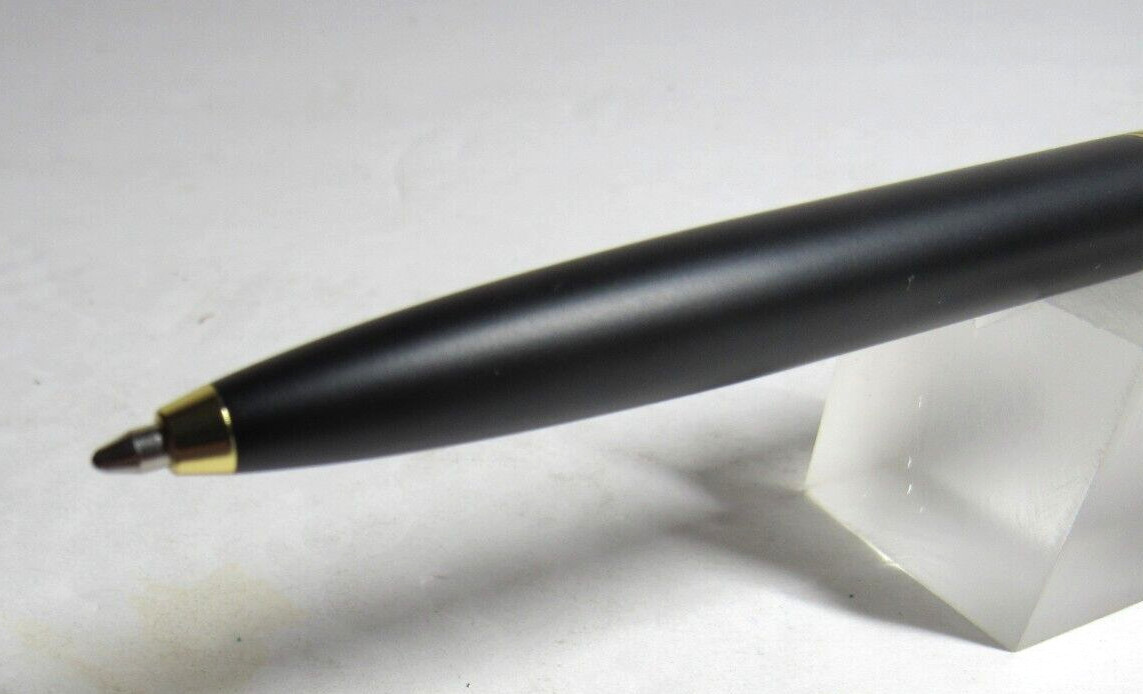 Model LIN Matte Black/Gold Trim Brass Body Click Top Ballpoint Pen-Velvet Pouch