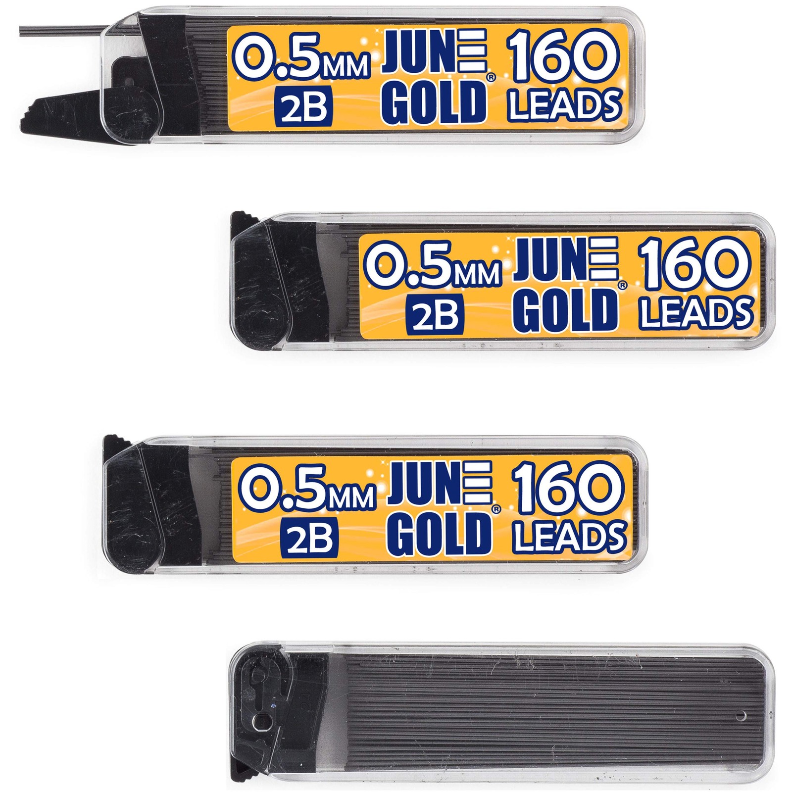 June Gold 640 Pieces, 0.5 mm 2B Lead Refills, 160 Pieces Per Dispenser, Fine …