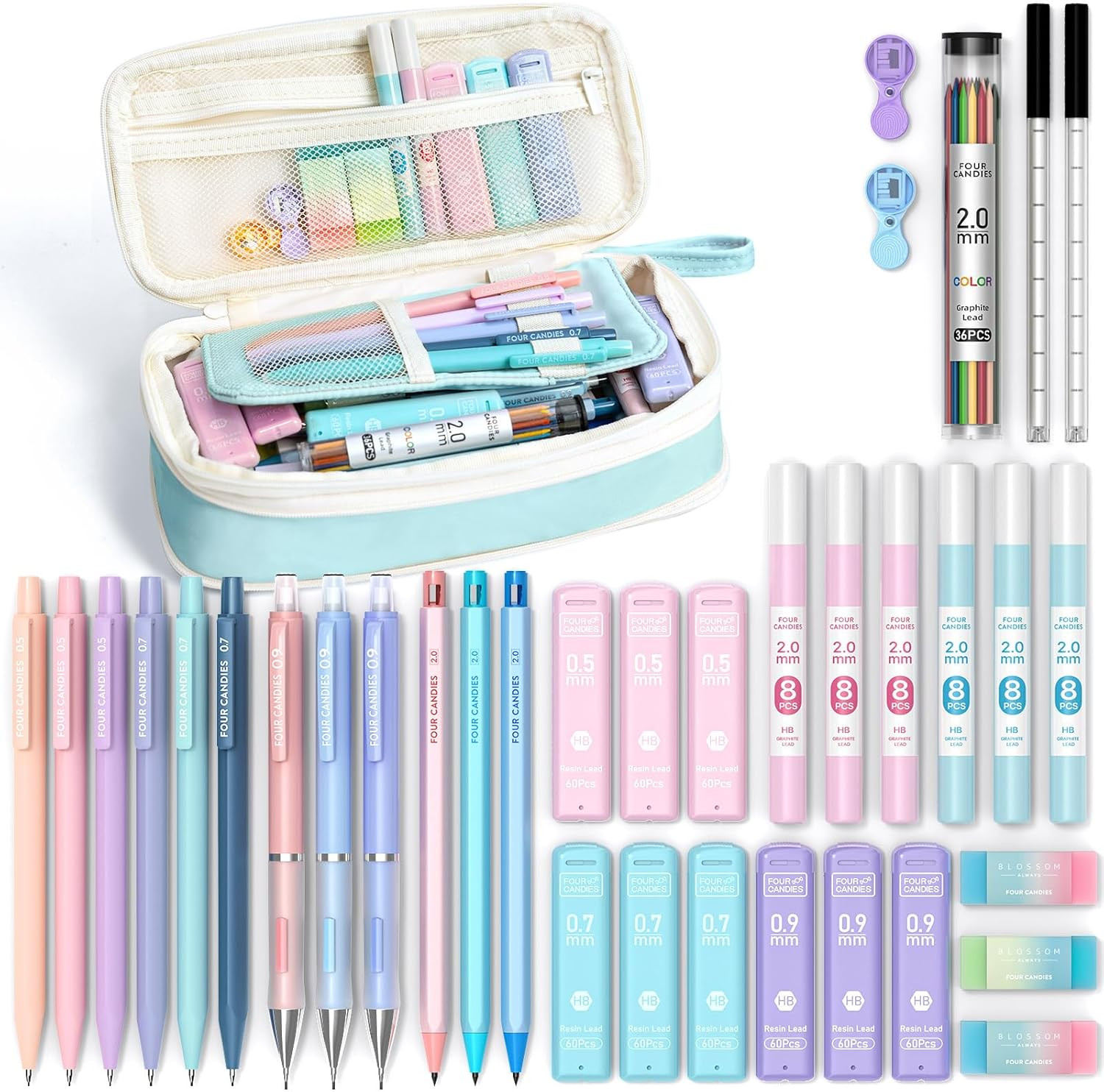 36PCS Aesthetic School Supplies, Mechanical Pencil Set 0.5mm, 0.7mm, 0.9mm & 2.0
