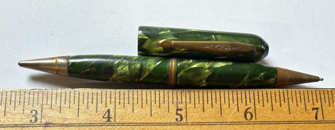 ANTIQUE WEAREVER DOUBLE ENDED TIPPED LEAD MECHANICAL PENCIL MARBLED SHELL GREEN