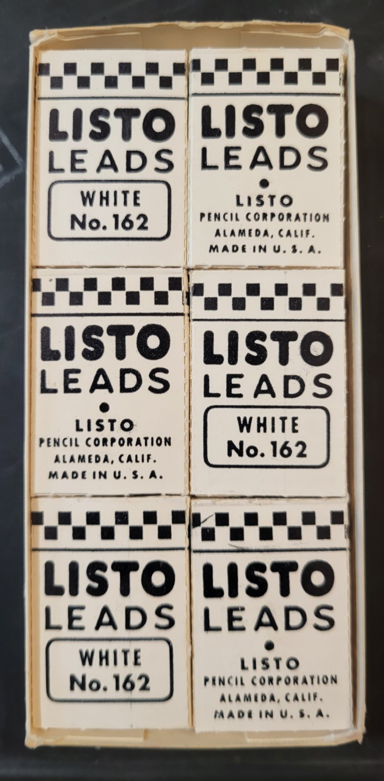 Vintage Listo Marking Leads No 162 White 12 Boxes w/6 Leads each, 72 Total NOS