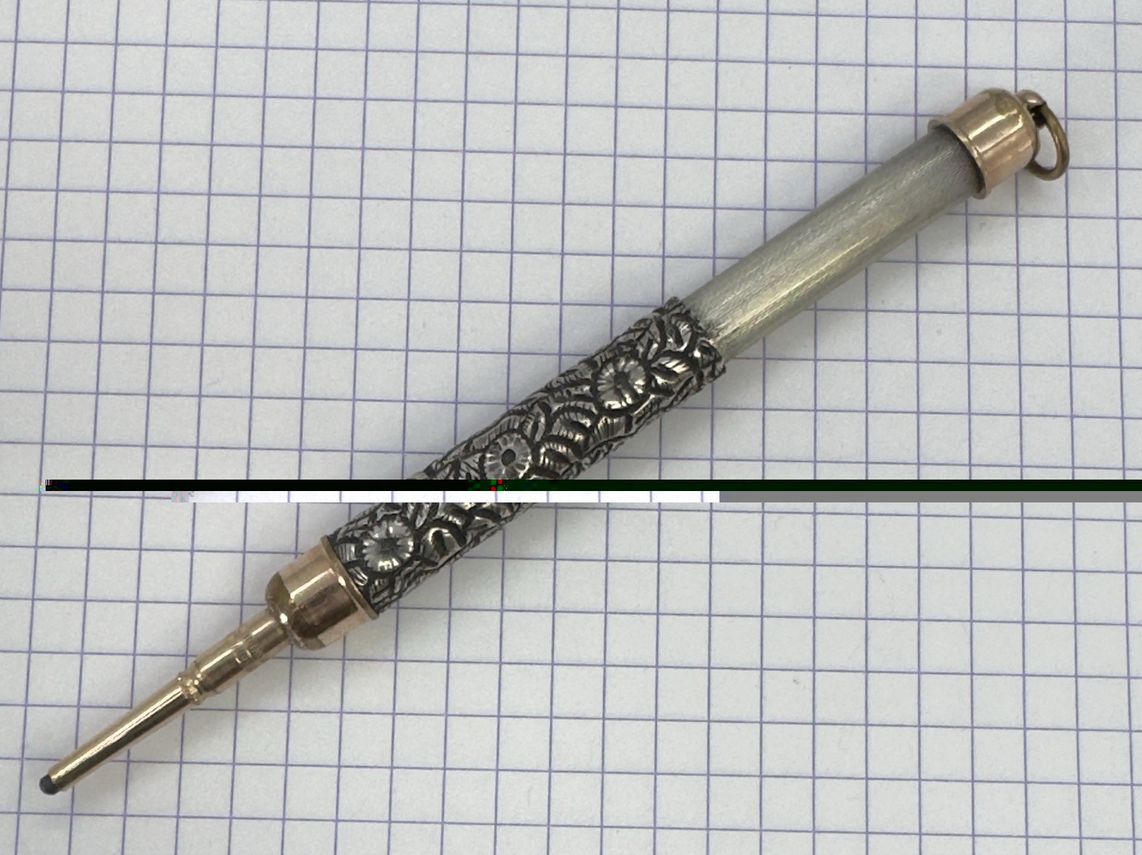 Victorian Sterling Silver / Gold Filled Floral Repousse Magic Pencil