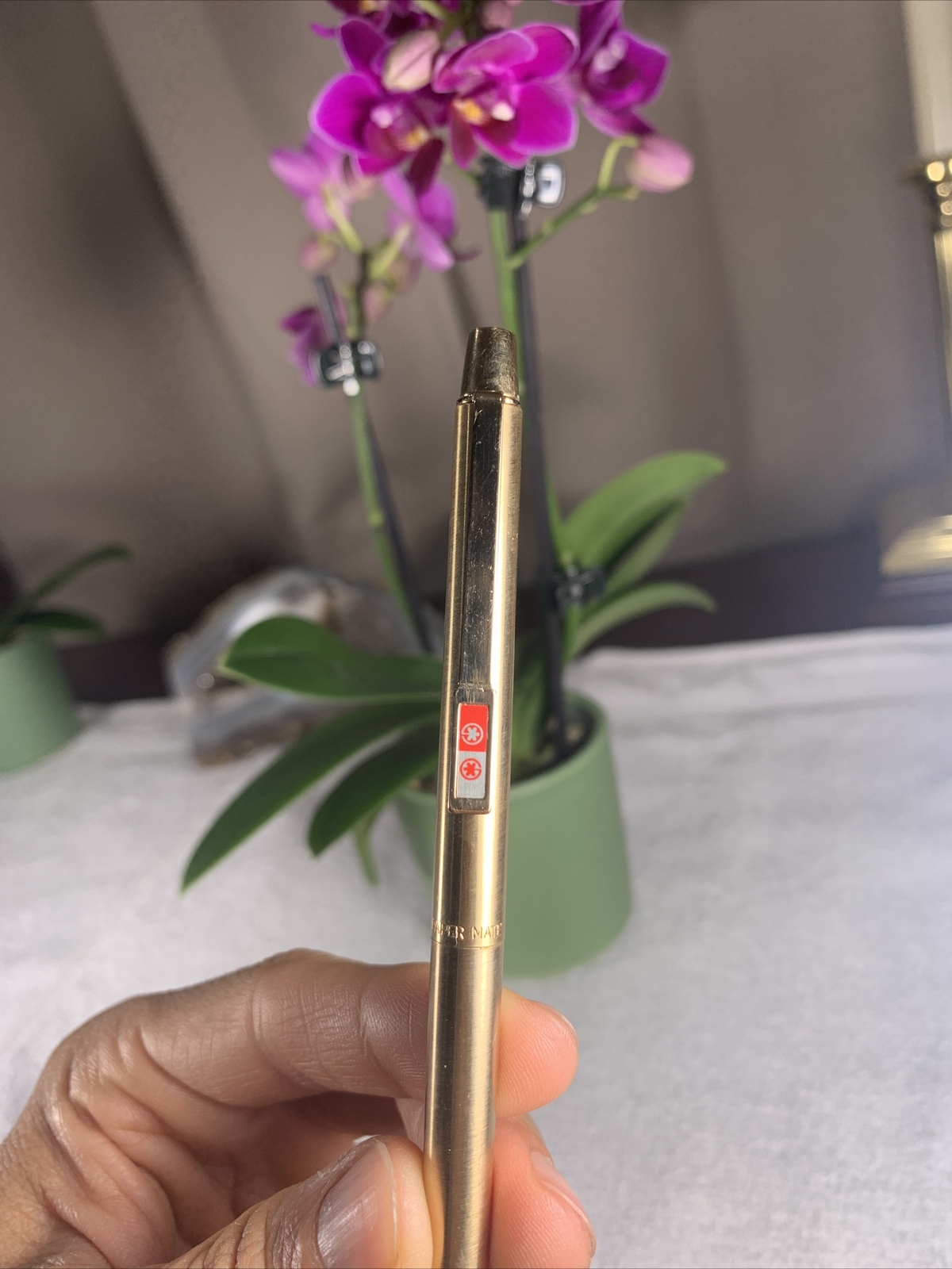 Vintage Gold Plated PAPERMATE twist Mechanical Pencil RARE Red Maple Leaf