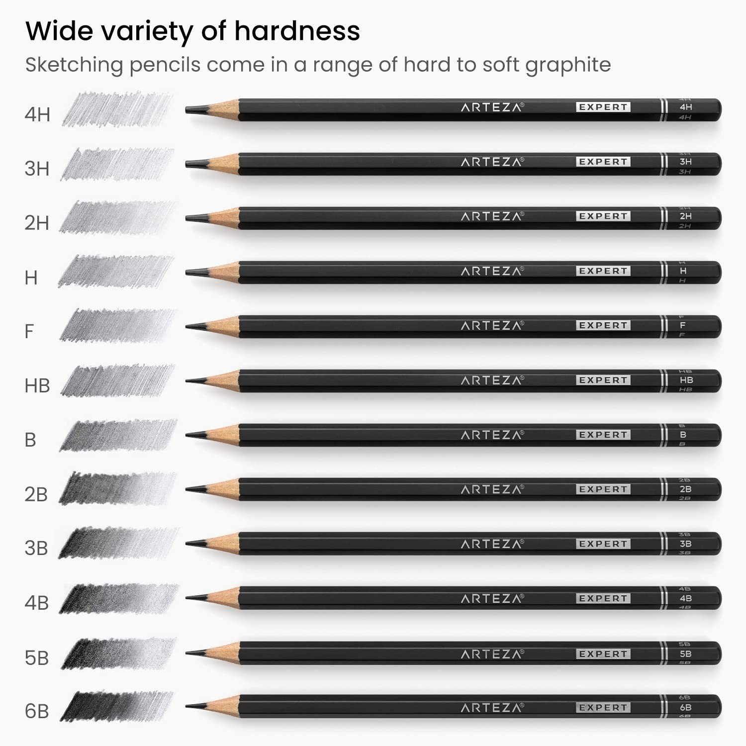ARTEZA Drawing Sketch Pencils Set of 12, Graphite 1 Count (Pack 12), Black