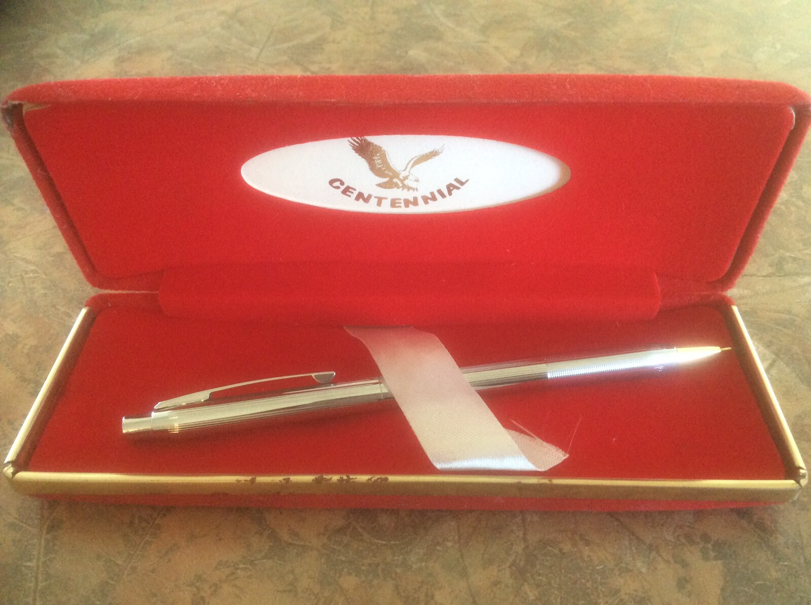 Vintage Centennial USA Mechanical Silver Tone With Lead Pencil Red Velvet Box