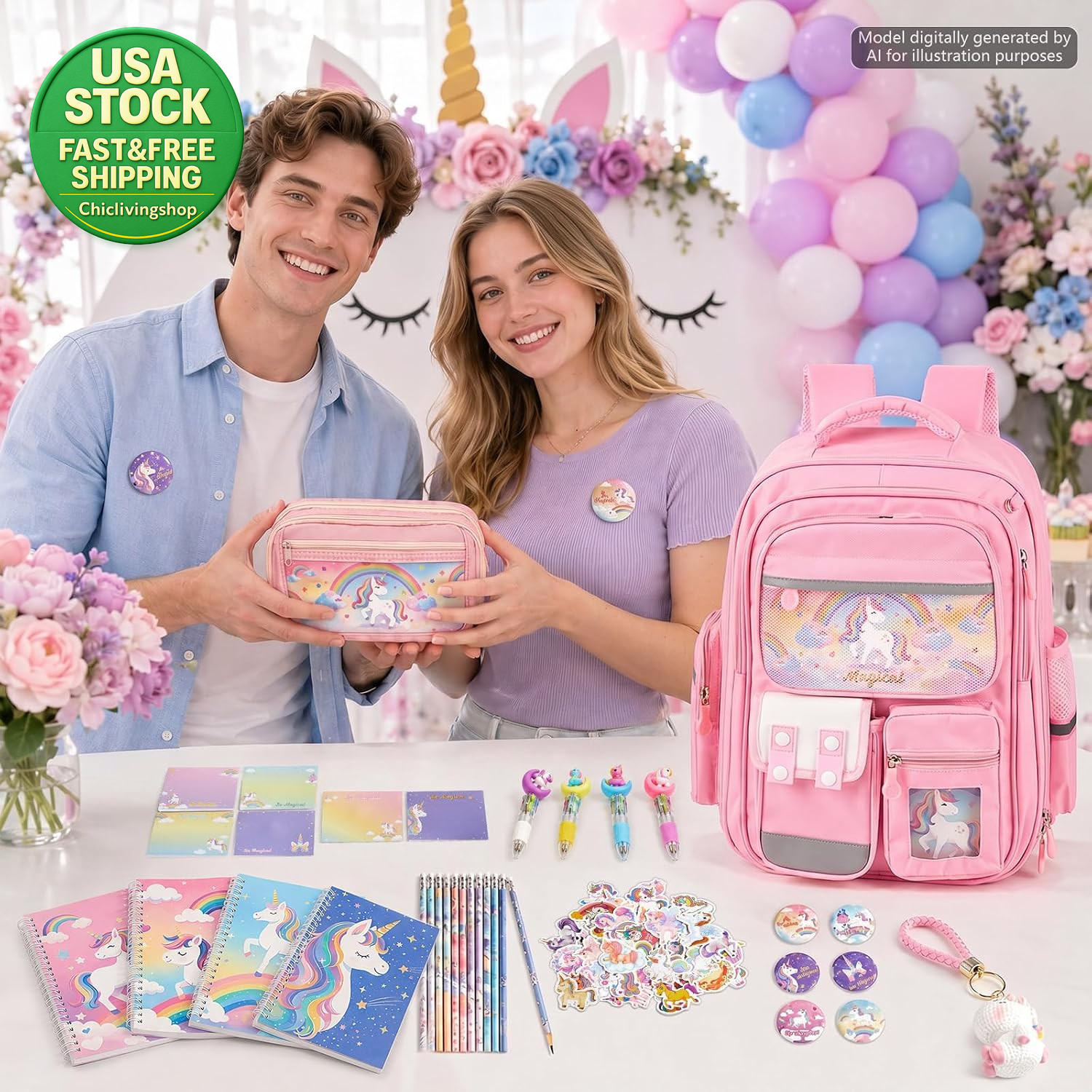 88PCS Unicorn Backpack Stationery Set School Supplies Kids Magical Gift Kit
